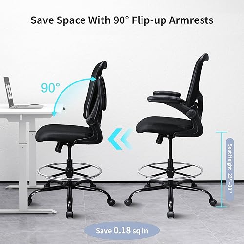 Miniatura 7 de Silla de dibujo, silla de oficina alta ergonómica para escritorio de pie, silla de escritorio de altura de mostrador con reposabrazos acolchados