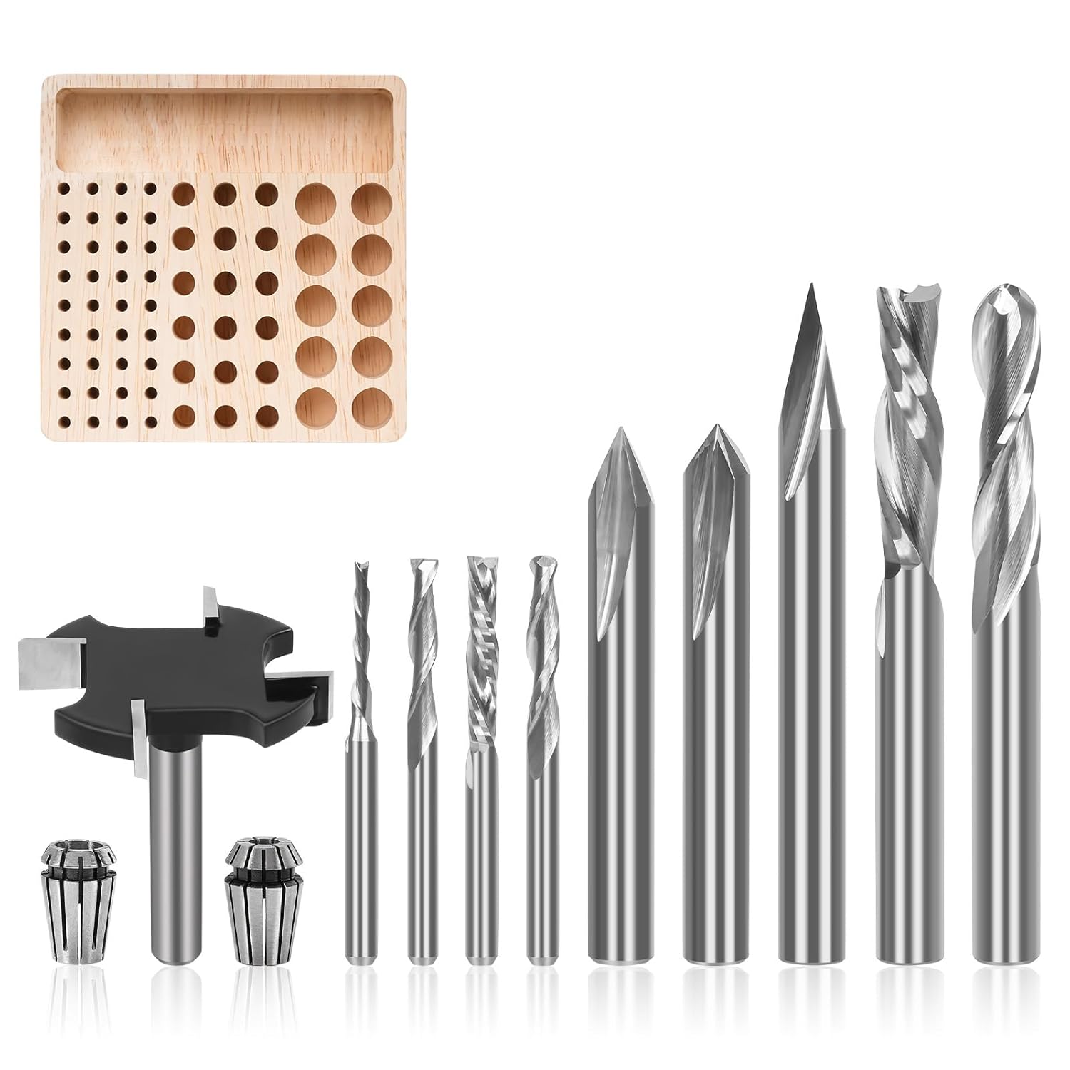10-Piece CNC Router Bits Set, Carbide Multiple Uses Router Bits for Woodworking Detail Carving Resin Lettering Sign Making Trimming V Groove Engraving, with Storage Rack