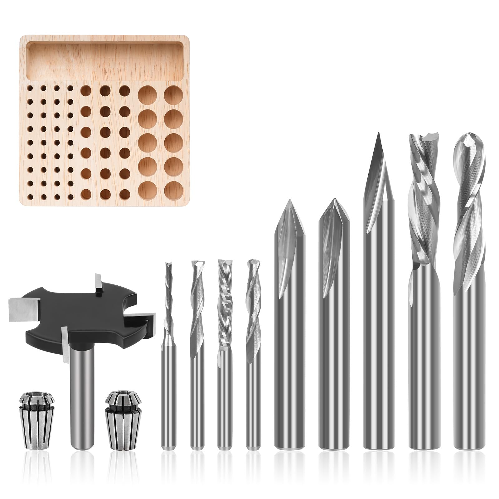 10-Piece CNC Router Bits Set, Carbide Multiple Uses Router Bits for Woodworking Detail Carving Resin Lettering Sign Making Trimming V Groove Engraving