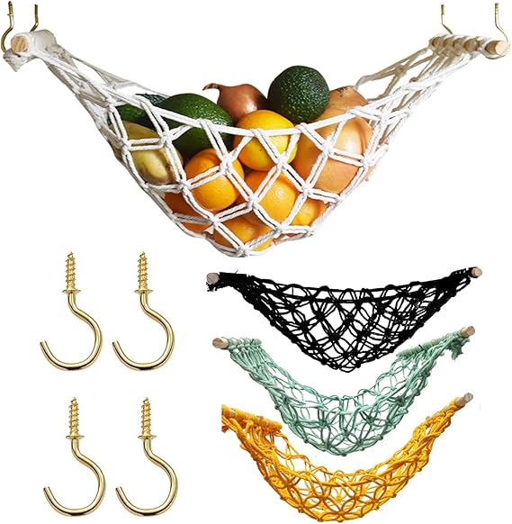 Makramee Obst-Hängematte Aus Baumwolle - Platzsparender Gemüsekorb Für Die Küche