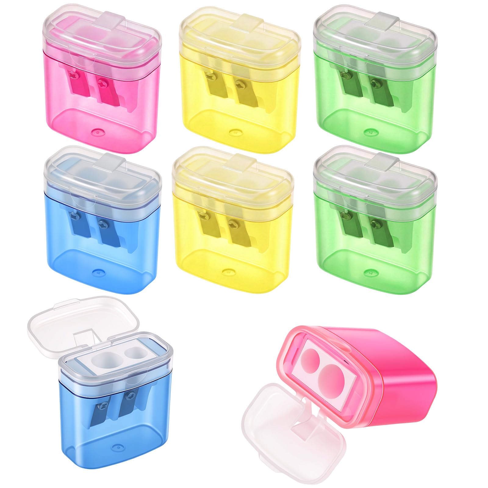 8 Pcs Pencil Sharpeners, Dual Hole Manual Sharpener with Container and Lid for Kids Students School Home Office and Makeup, Multicolor