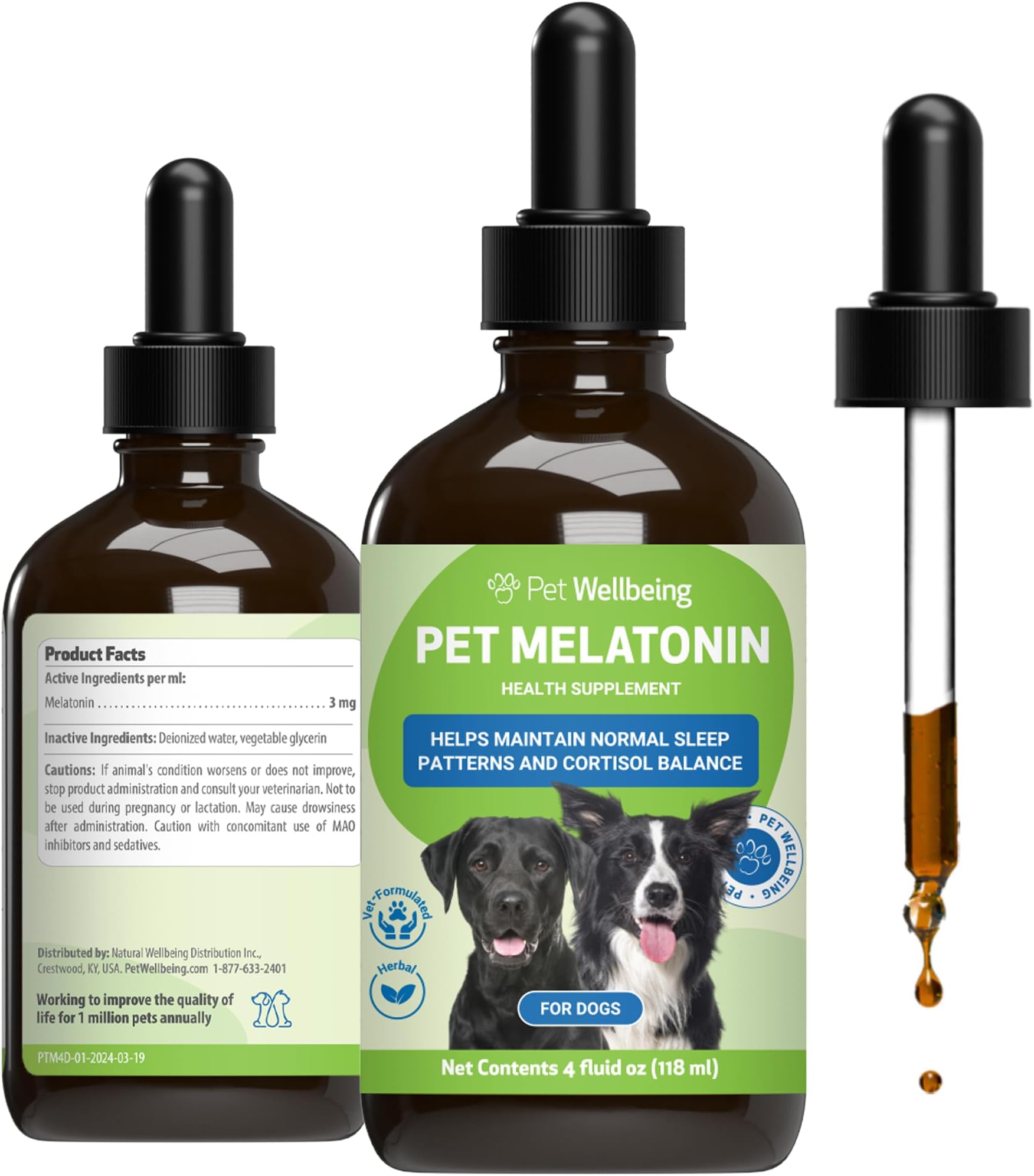 Pet Melatonin for Dogs - Vet-Formulated Holistic Sleep Support - Healthy Sleep Patterns, Circadian Rhythm Balance - Liquid Melatonin Supplement - Made for Dogs 4 oz (59ml)