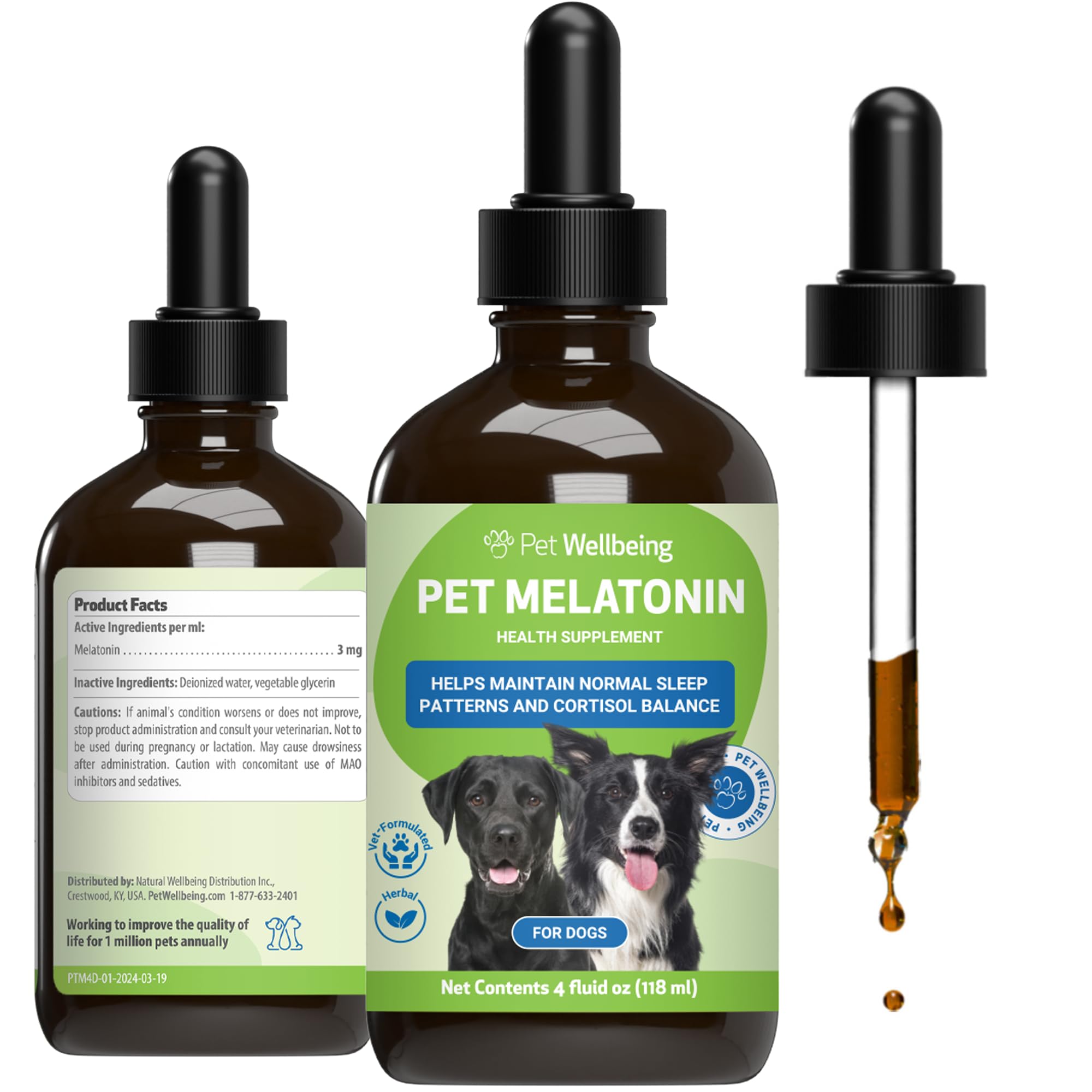 Pet Wellbeing Pet Melatonin for Dogs - Vet-Formulated Holistic Sleep Support - Healthy Sleep Patterns, Circadian Rhythm Balance - Liquid Melatonin Supplement - Made for Dogs 4 oz (59ml)