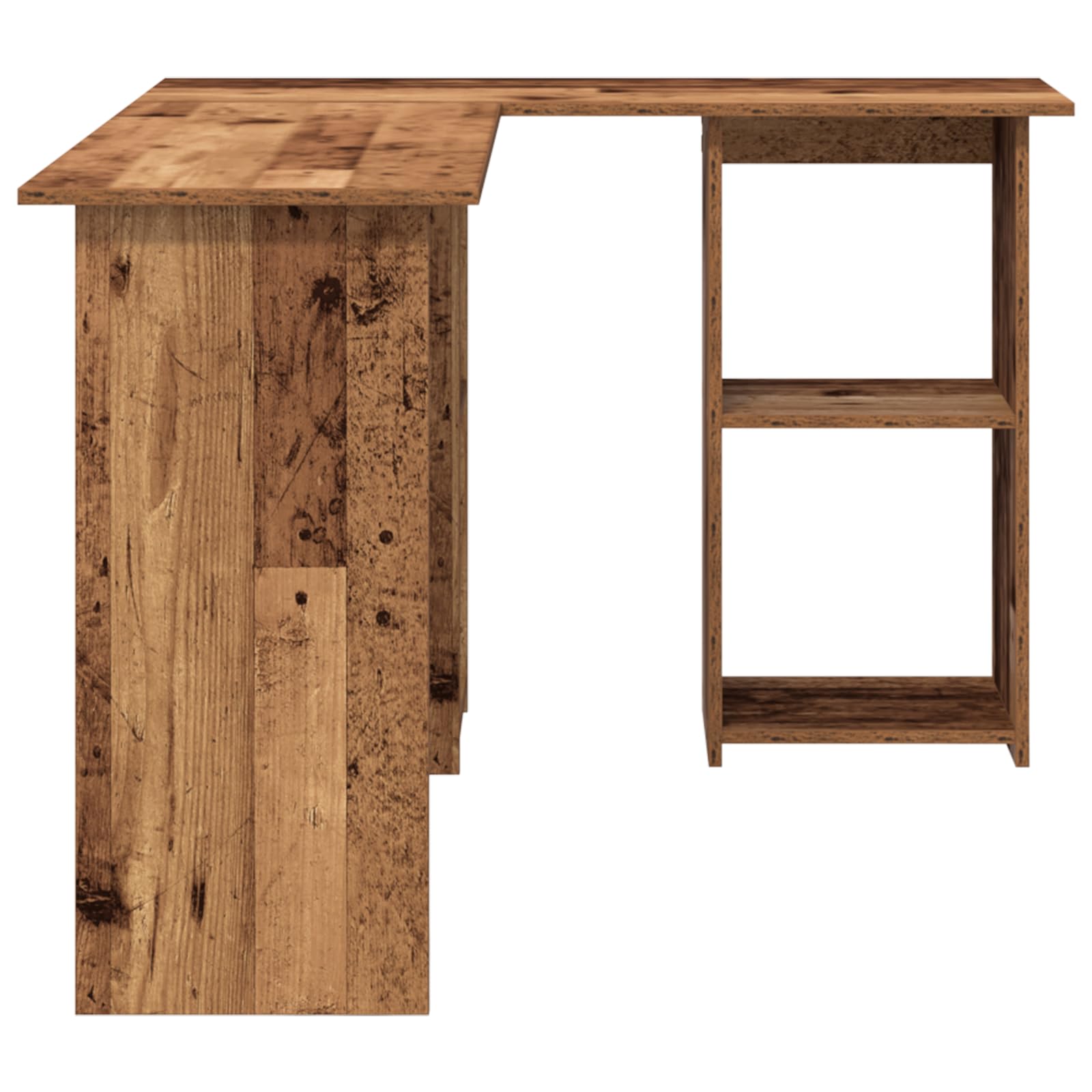 Scrivania per computer a forma di L con effetto legno antico e 3 ripiani integrati, scrivania per casa e ufficio, 120 cm x 75 cm, in robusto legno, postazione di lavoro ergonomica