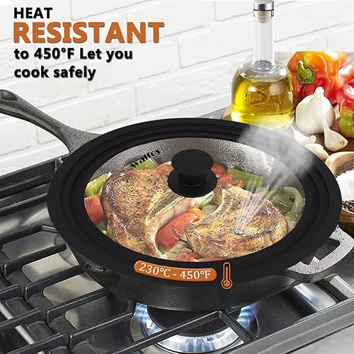 Miniatura 2 de Walfos Tapa universal, tapa de sartén templada con borde de silicona resistente al calor, se adapta a todos los utensilios de cocina de 7 a 12