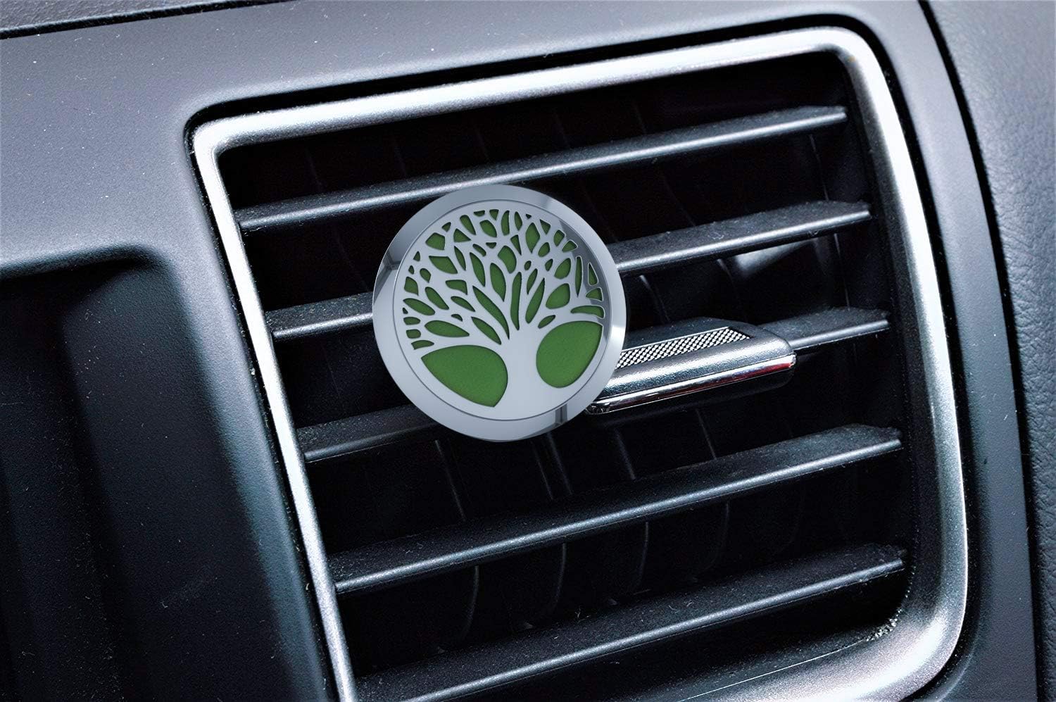 Wild Essentials Tree of Life Essential Oil Car Vent Diffuser Kit With Lavender, Lemongrass, Peppermint, Orange Oils,, Stainless Steel Locket Pendant With 8 Color Refill Pads, Customizable Color Changing Air Freshener for Aromatherapy
