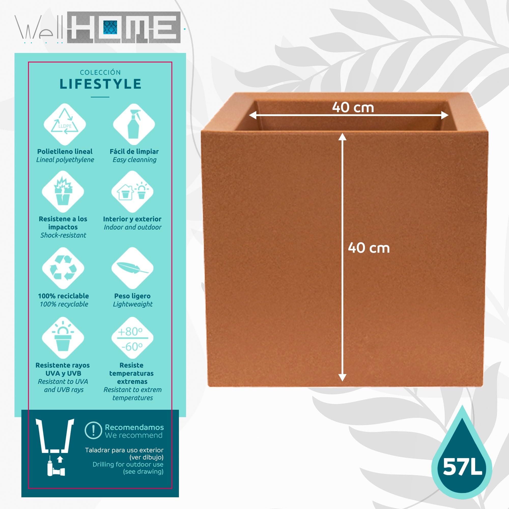 WELL HOME MOBILIARIO & DECORACIÓN Vaso modello cubo dan-i 57L stampatore