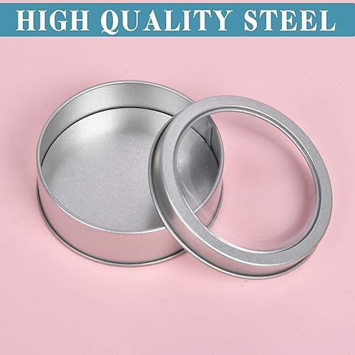 Miniatura 3 de Paquete de 20 latas de metal de 3.5 onzas, latas redondas vacías con parte superior transparente, latas de almacenamiento para cocina, oficina,