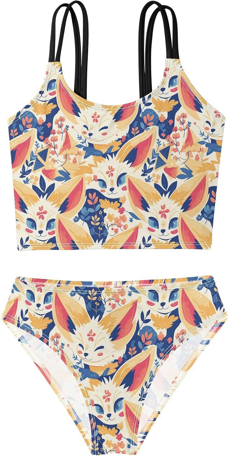 visesunny Girls Two Piece Swimsuits Fox Big Ears Girl's Bikini Sets Bathing Suits for Girls Size 5-12Y