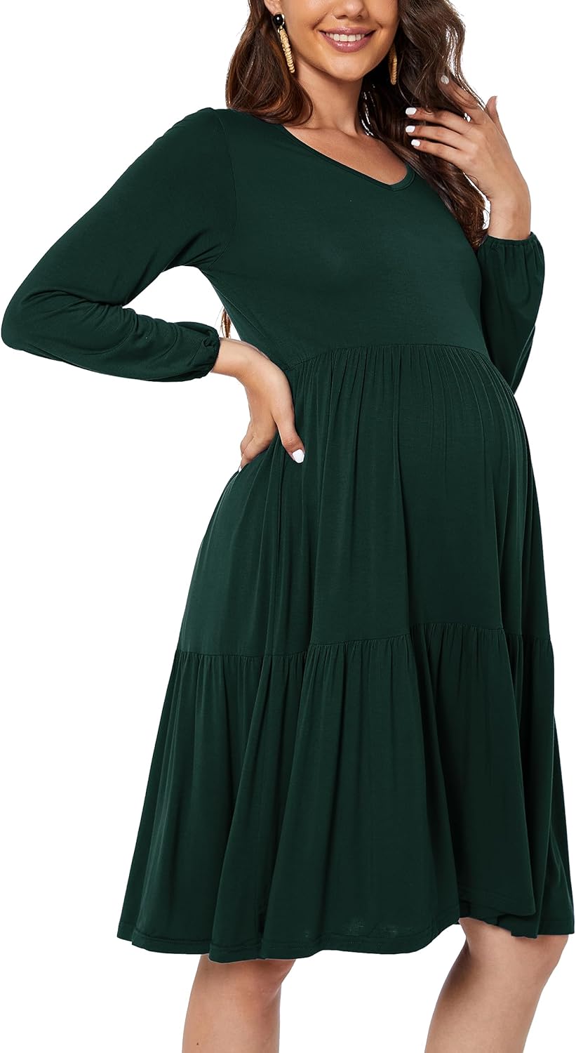 Smallshow Women's Maternity Dress Ruffle Long Sleeve Pregnancy Clothes - Image 3
