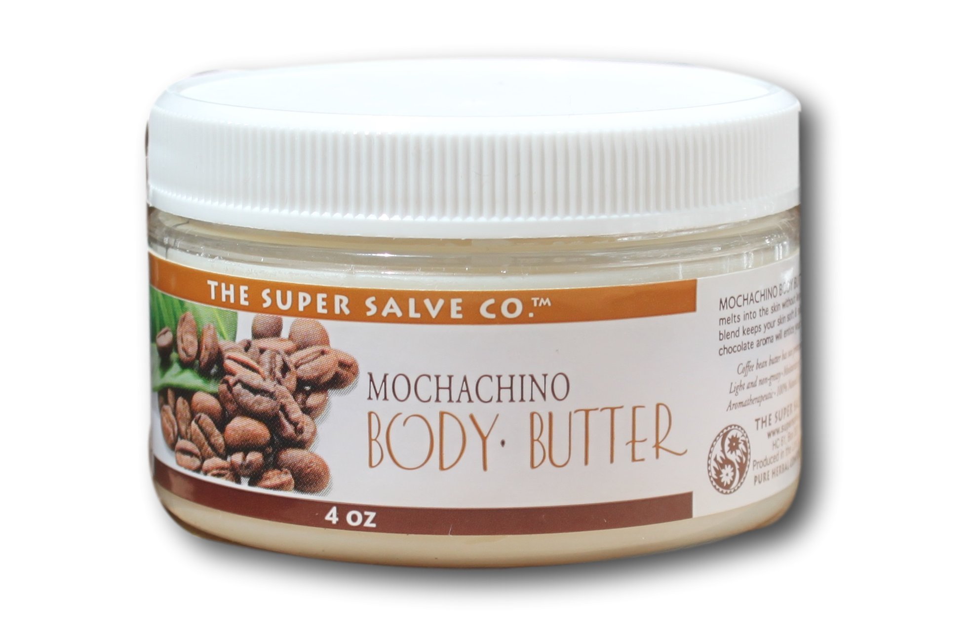 Mochachino Body Butter, 4oz, by Super Salve, Coffee-Chocolate Scented Moisturizer with no Greasy Residue