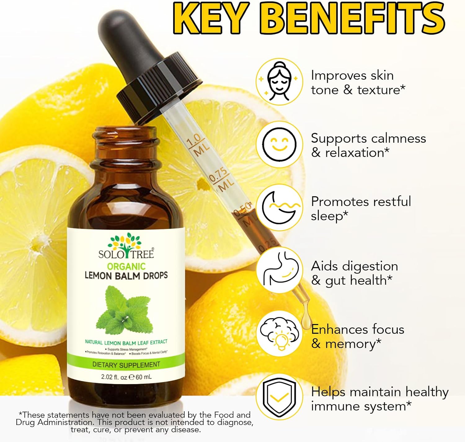SOLOTREE Lemon Balm Drops, Lemon Balm Tincture for Digestion & Relaxation, Vegan, Non-GMO, Gluten-Free, 2 FL OZ - Image 3