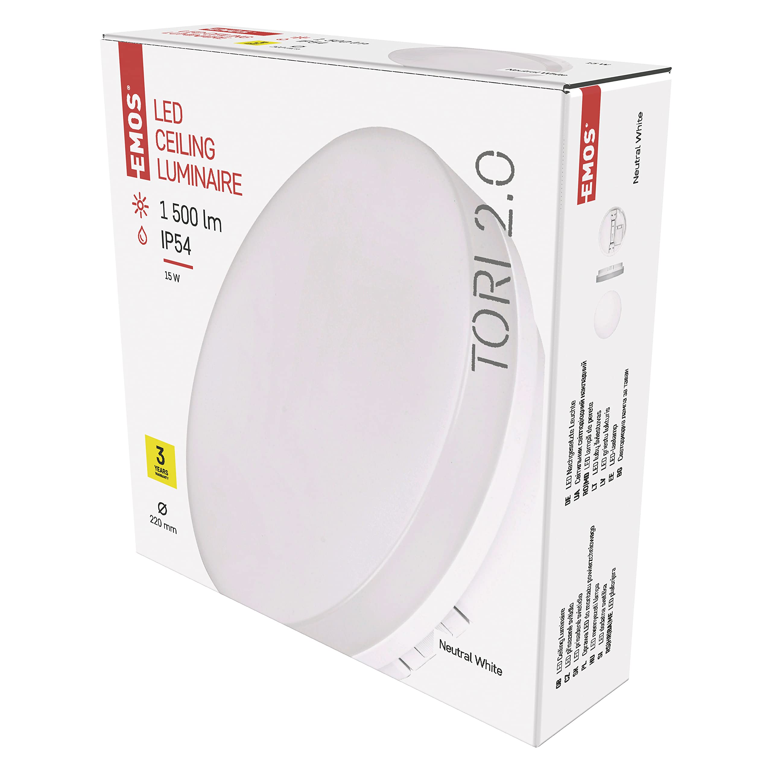 EMOS Tori LED Ceiling Light Waterproof 15 W Bathroom Lamp for Outdoor and Indoor Use 1500 lm Round Hallway Lamp Neutral White 4000 K Ceiling Light for Hallway Bathroom Kitchen Diameter 22 cm