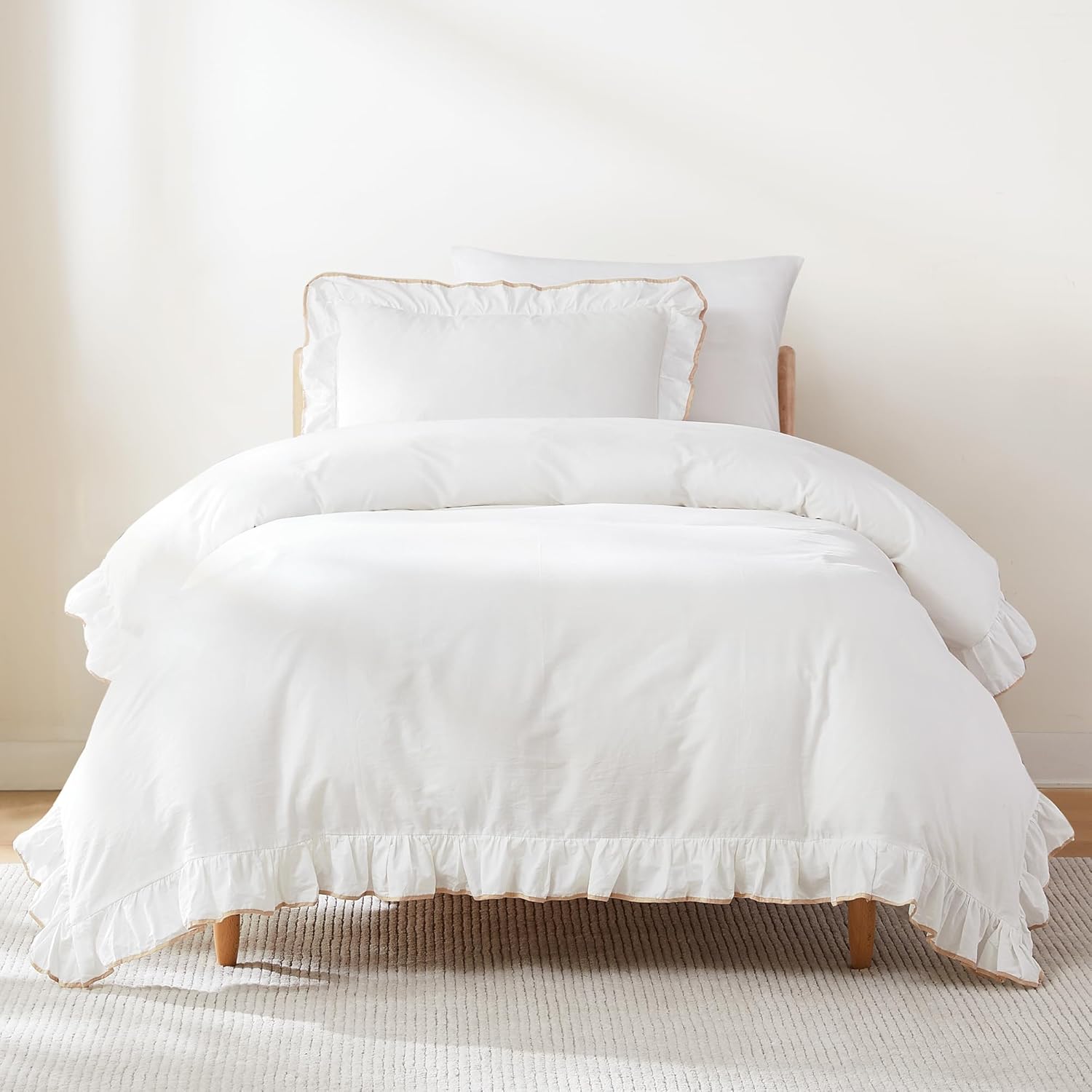 Lush Decor - Duvet Cover Set, 2-Piece Cotton Bedding with Matching Sham, Contrast Edge & Stylish Border (Reyna Off-White/Neutral, Twin XL)