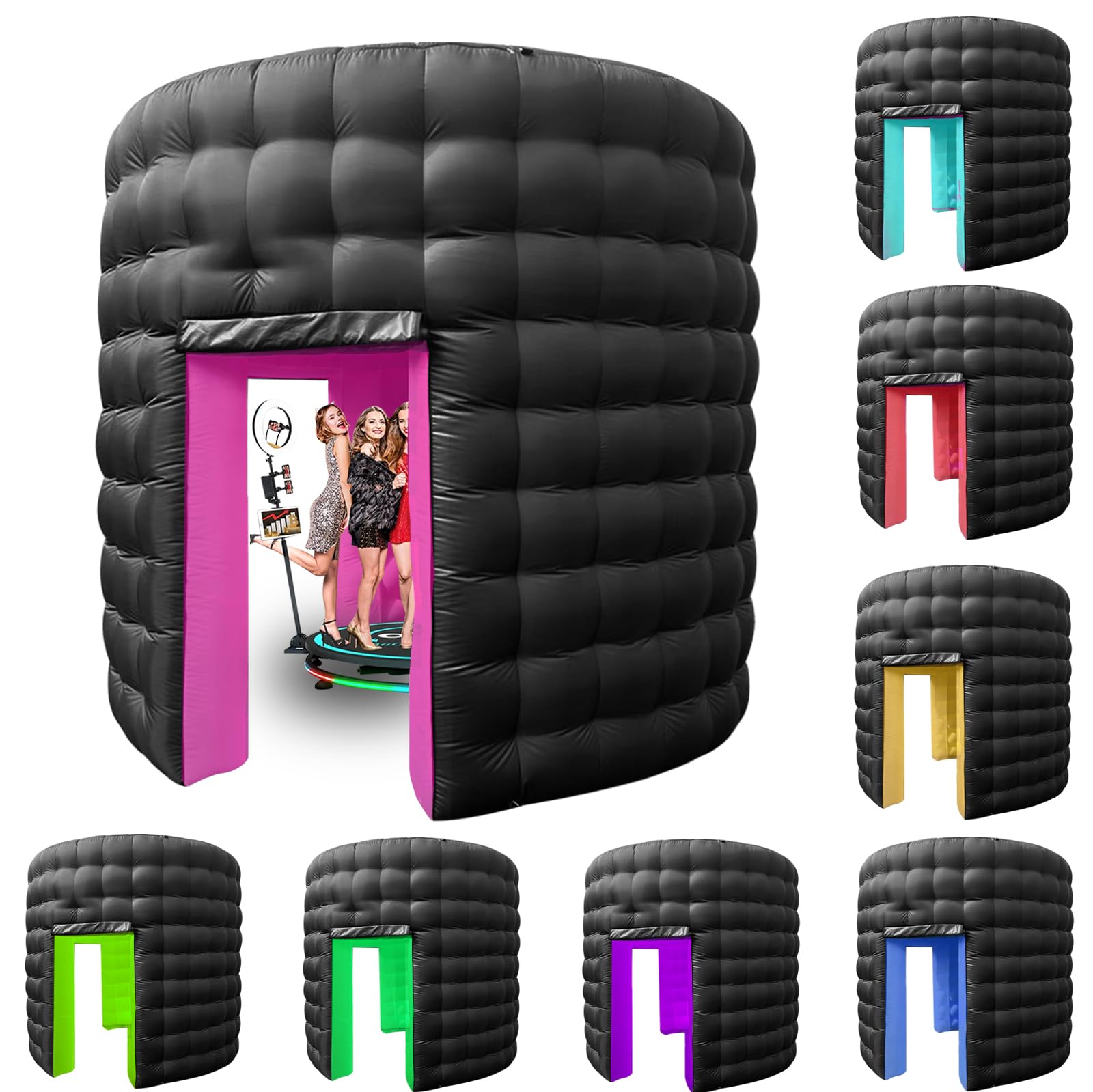 Inflatable 360 Photo Booth Enclosure with LED Lights, Round 360 Degree Photo Booth Backdrop Wall, 2-Door Portable Photo Booth for Events, Parties, and Weddings(Black, 10 * 10 * 9ft)