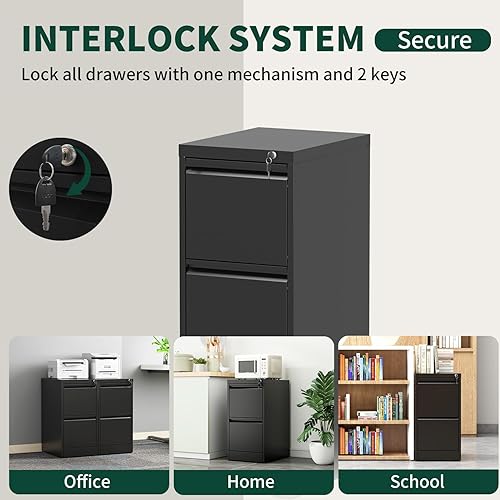 Miniatura 7 de Yukimo Archivador vertical con cajones, archivador de 2 cajones para oficina en casa, archivador de bloqueo para colgar archivos A4LegalLetter,