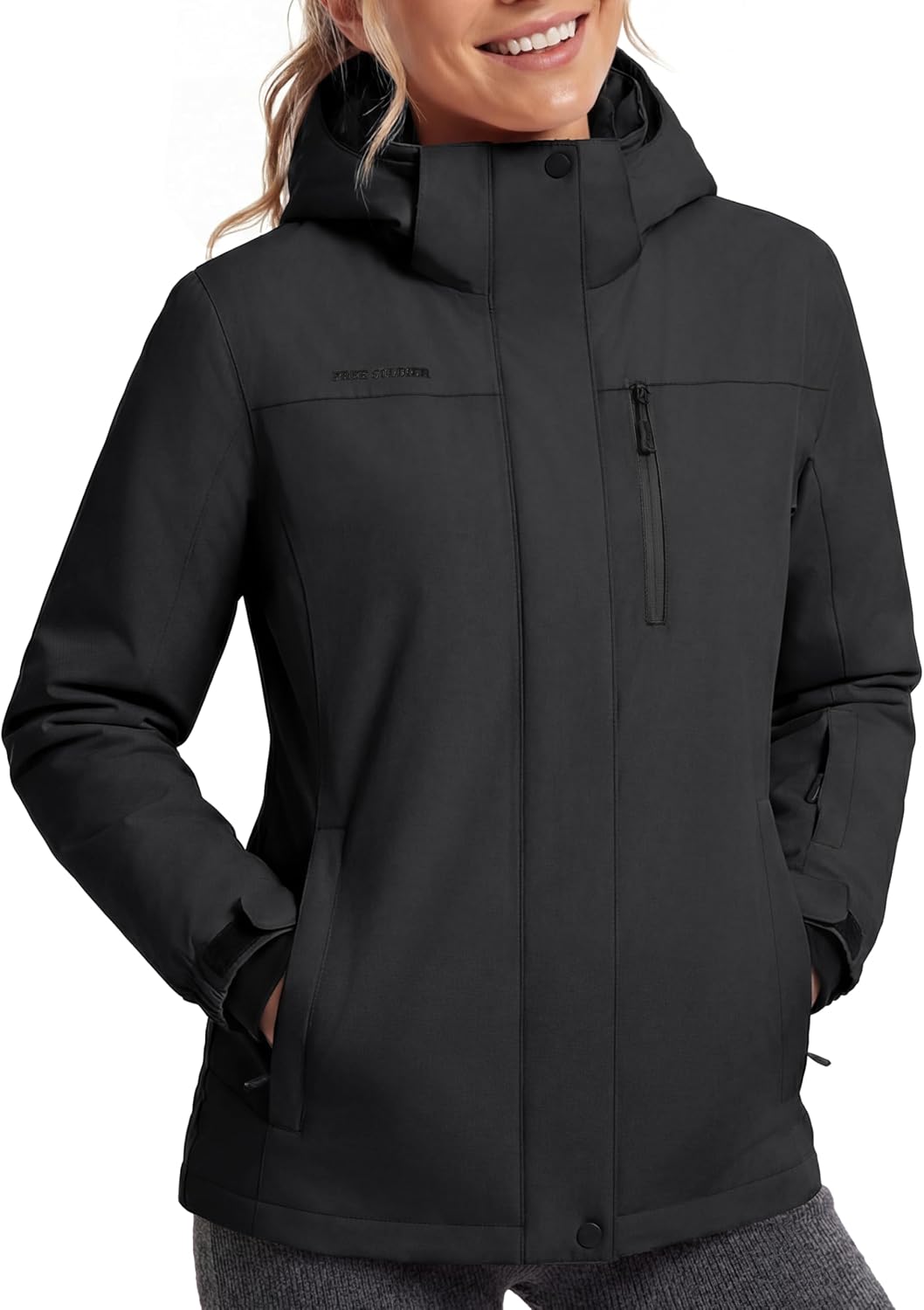 FREE SOLDIER Women's Waterproof Ski Snow Jacket Fleece Lined Warm Winter Rain Jacket with Hood Fully Taped Seams