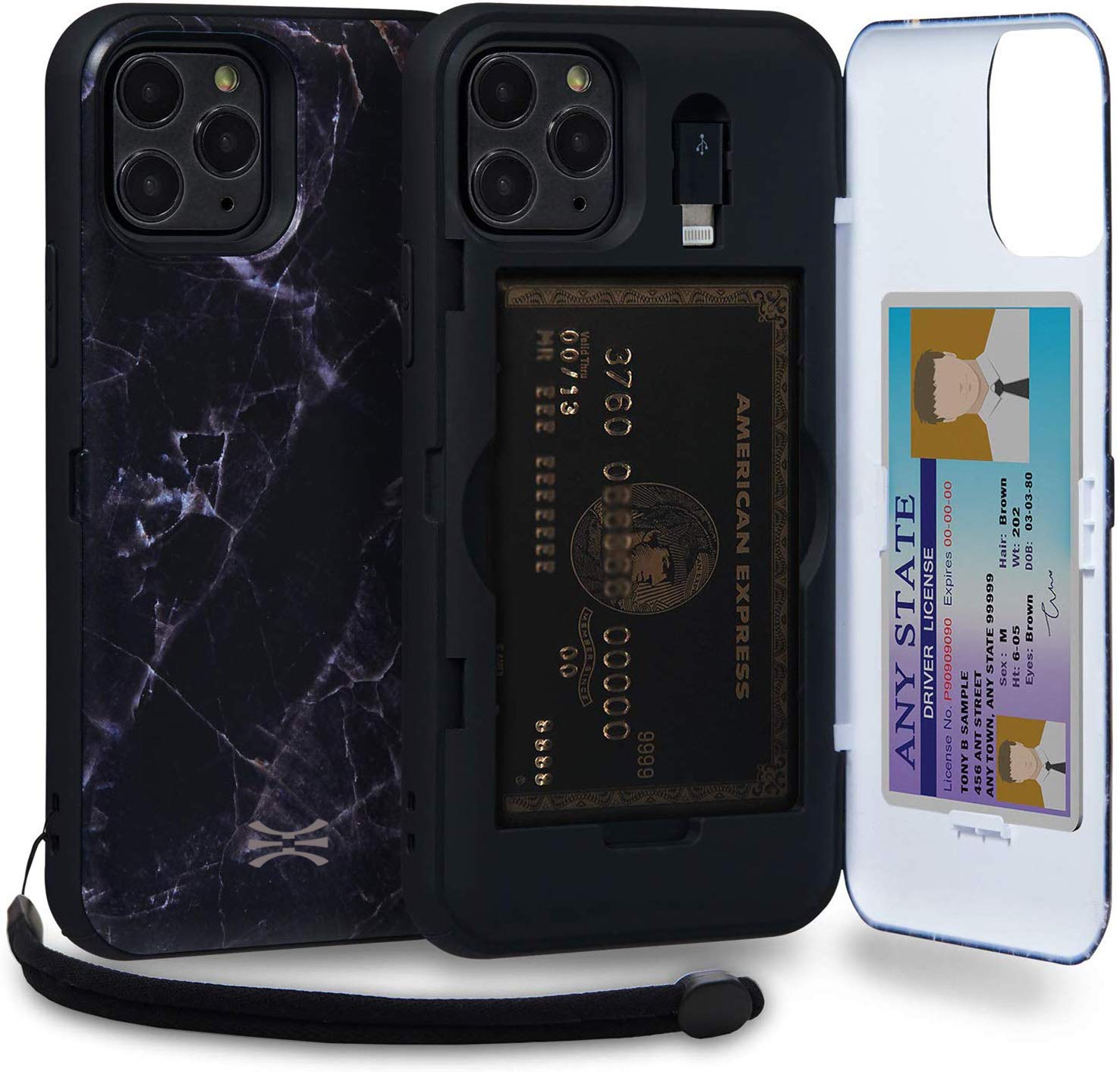TORU CX PRO Case for iPhone 11 Pro, with Card Holder | Slim Protective Cover with Hidden Credit Cards Wallet Flip Slot Compartment Kickstand | Include Mirror, Wrist Strap, Lightning Adapter - Marble