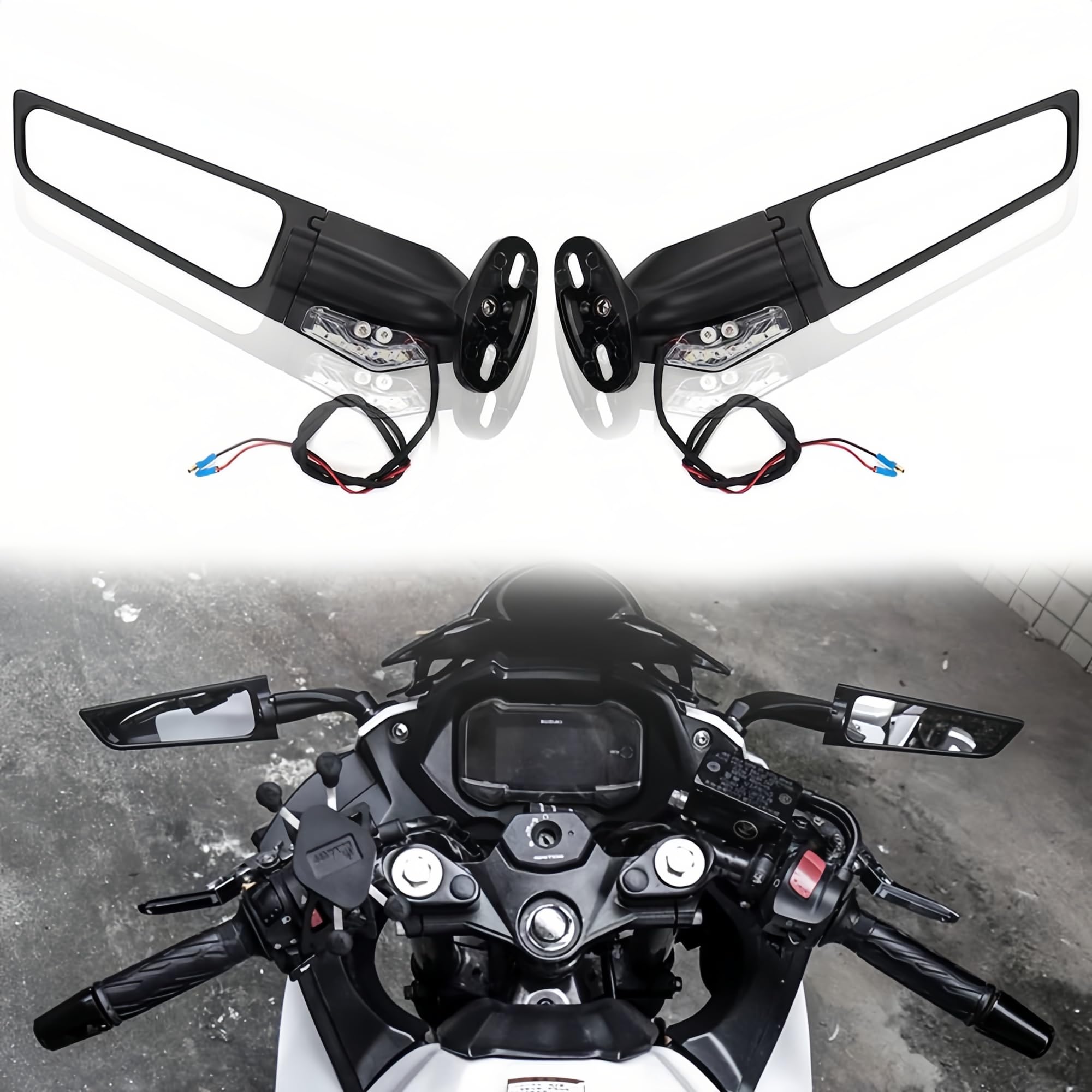 Specchietti retrovisori per moto, girevoli a 360° con indicatori di direzione a LED Specchietti invisibili per Honda CBR600RR, per Kawasaki Ninja 300, per Suzuki GSXR 600, per Yamaha, per Ducati