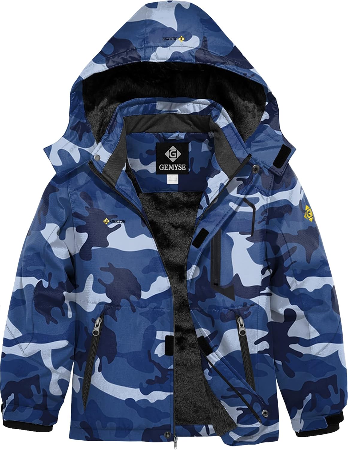 GEMYSE Boy's Waterproof Ski Snow Jacket Hooded Fleece Windproof Winter Jacket