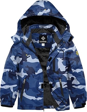 GEMYSE Boys' Waterproof Ski Snow Jacket Hooded Fleece Windproof Winter Jacket