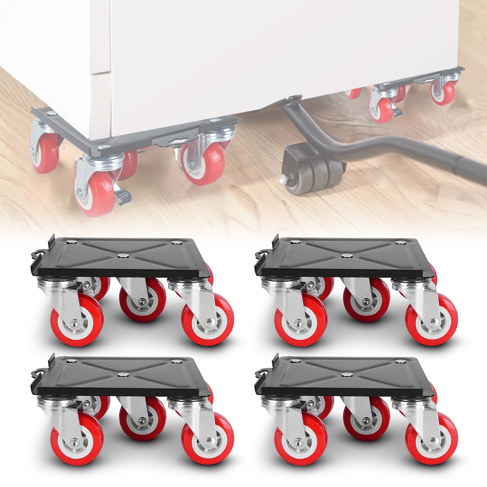 Set di Rulli per il Trasporto di Mobili, 5 Rulli di Trasporto, 4 Pezzi, Ruote Girevoli a 360°, Sollevatore per Mobili, Rulli per Mobili, Strumenti di Spostamento, Max per 3000 Kg