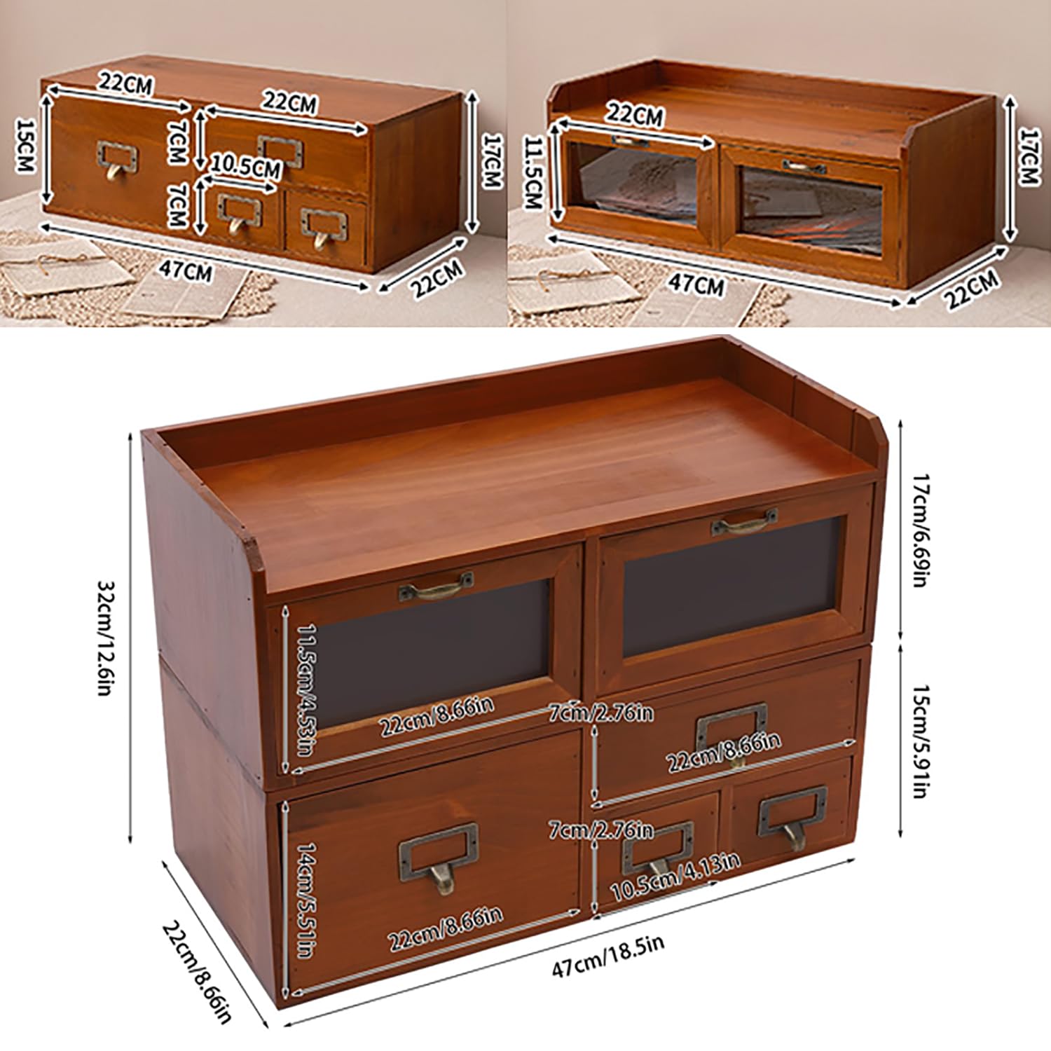 COYEUX Scatola da Tavolo in Legno Vintage, Scatola da Tavolo in Legno con 6 cassetti, cassetti di Raccolta per la conservazione di Forniture Scolastiche e per Ufficio