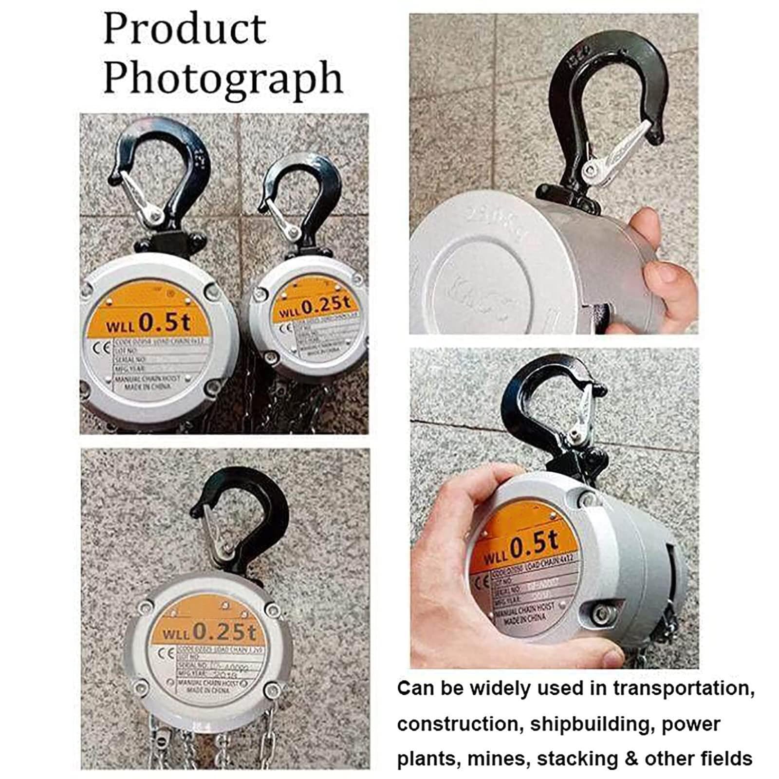 250/500kg Manual Chain Block Hoist Come Along Heavy Duty Hooks Commercial Grade Steel, Manual Hand Lift Steel Chain Block, for Lifting Goods,250KG*3M