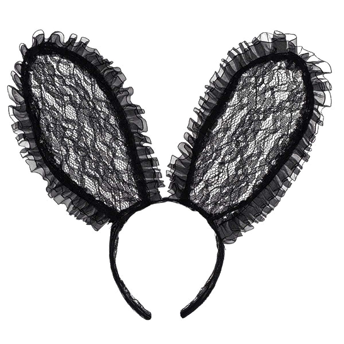 Elegant Black Lace Bunny Ears Plastic Headband - Pack of 1 - Perfect for Parties & Events