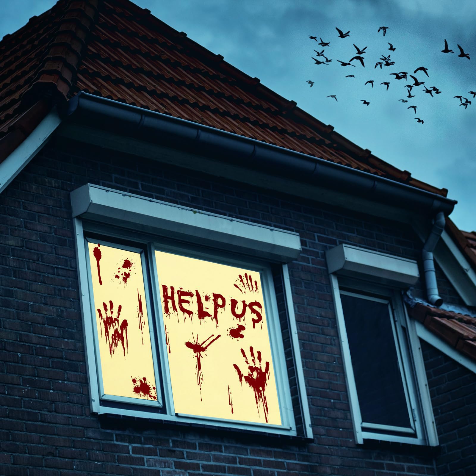 Lot De 65 Autocollants De Fenêtre D'Halloween En Forme D'empreintes De Mains Sanglantes - 8 Feuilles De Décalcomanie Murale D'Halloween - Décoration