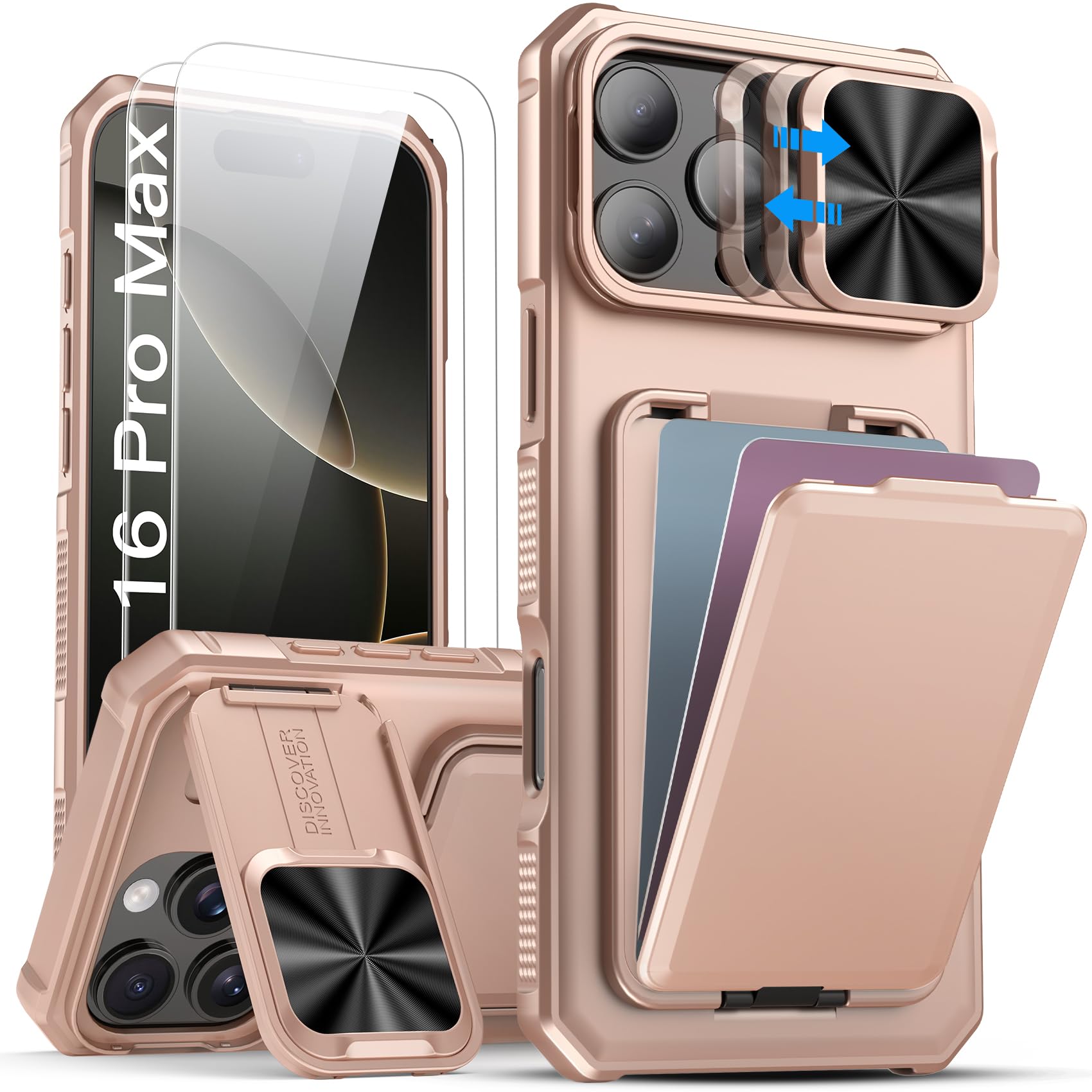 Amazon.com: SSLOTSCASE for iPhone 16 Pro Max Case with 2X Screen Protector,  Sliding Lens Cover & Kickstand & Credit Card Holder, Military-Grade  Protection Rugged Phone Cover for iPhone 16 Pro Max, Rose