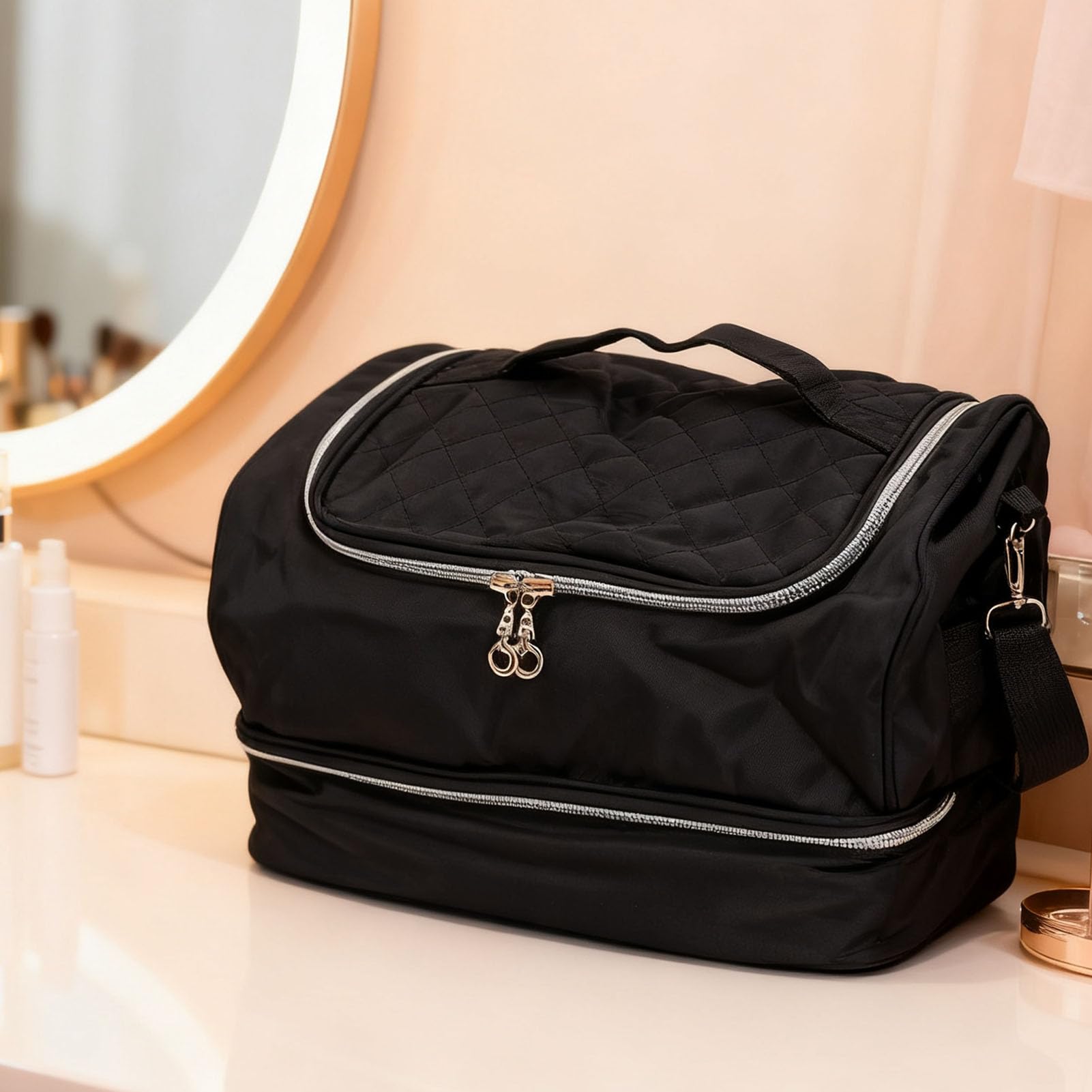 Borsa Porta Smalto per Unghie Viaggio, Organizzatore Professionale con Spallina Regolabile, Capacità 60 Bottiglie, Materiale PVC, per Estetiste e Appassionate di Nail Art