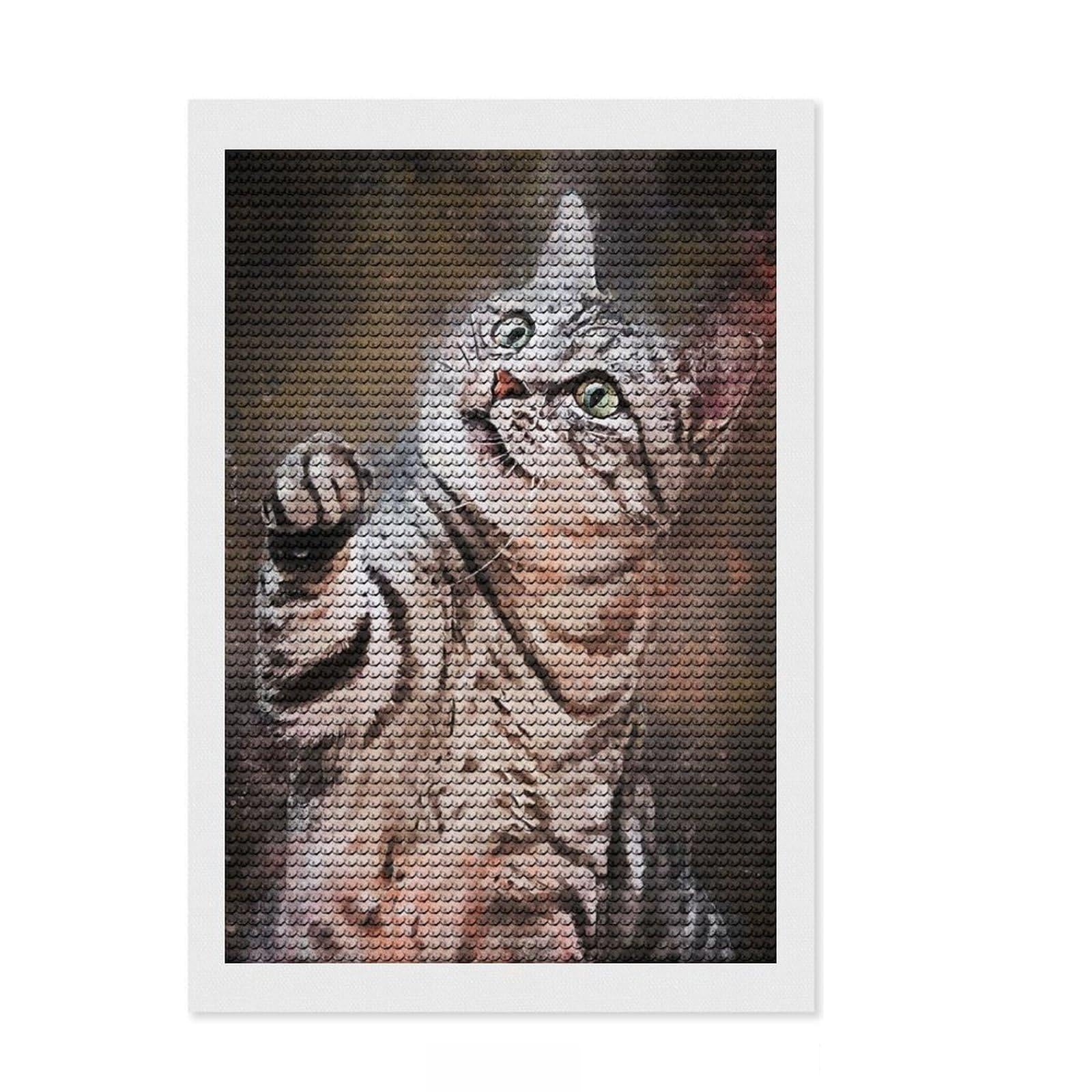 Junmoney Splatter Cute Cat Diamond Painting Kit 8"x12", Gift Idea, Mindful Craft Project, Full Kit Included, Decorative Artwork