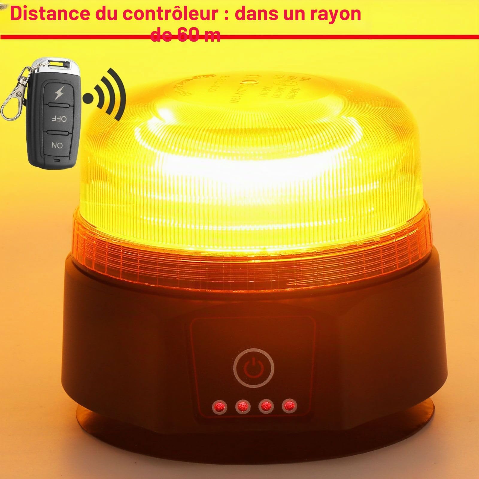 LED Gyrophare Magnétique Jaune Sans Fil Rechargeable Batterie Télécommande 3Flashs Lumineux Clignotant Ramp