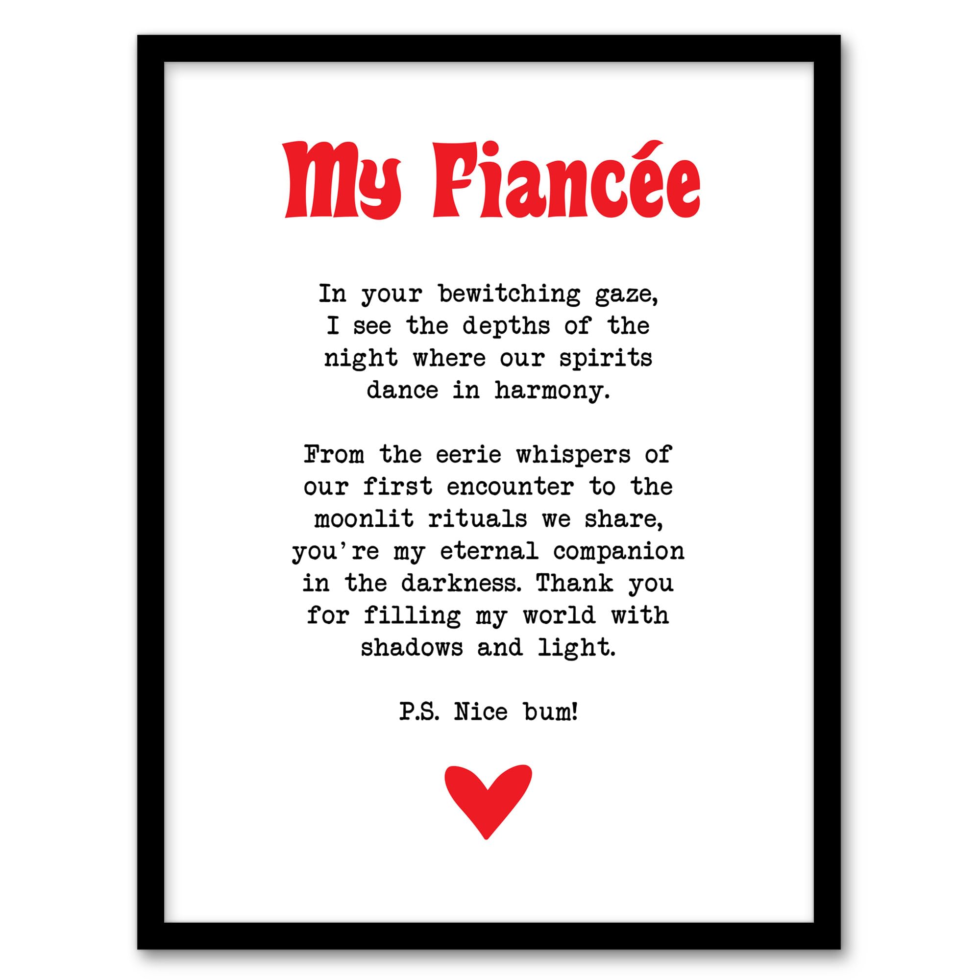 Artery8 Love Poem Goth Fiancée Romantic Poetry Fun Bedroom Artwork Framed Wall Art Print 18X24 Inch