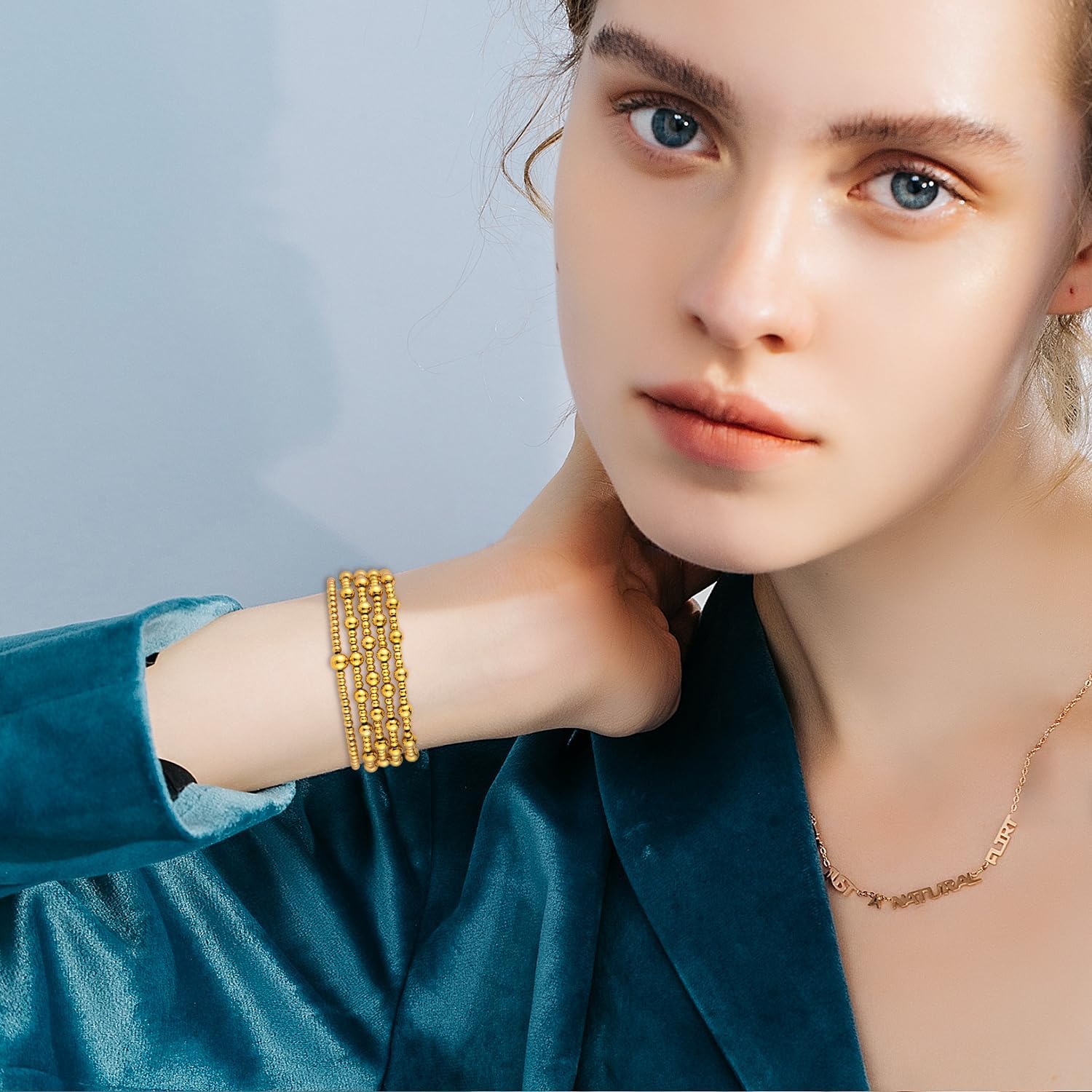 fastgo Gold Beaded Bracelet Band Compatible with Apple Watch Band 41mm/40mm/38mm/44mm/45mm/42mm/49mm Women, Dressy Elastic Stretchy Beaded Strap for Iwatch Series 9 Ultra 8 7 6 5 4 3 2 1 SE(Gold) - Image 5