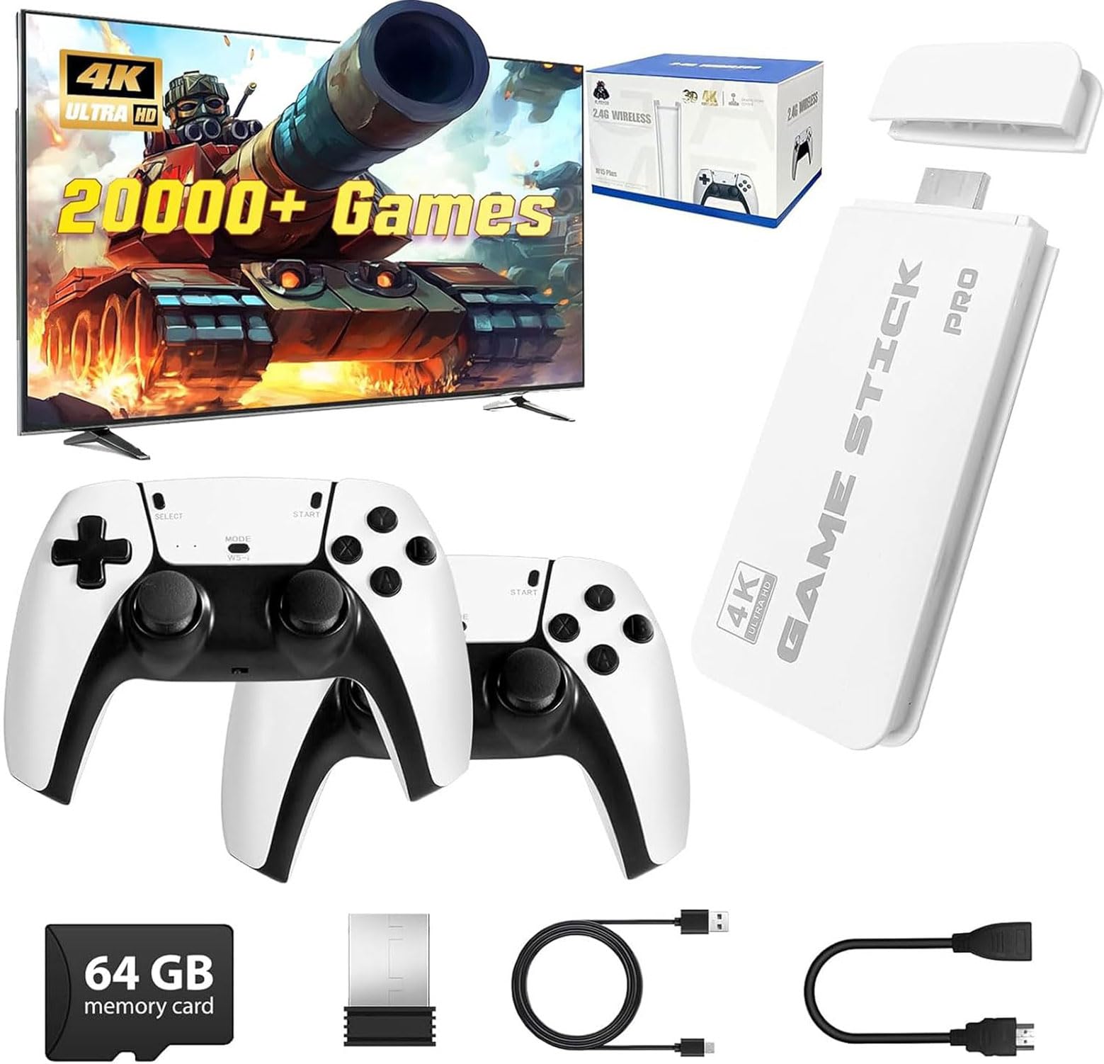 Console de Jeux Rétro, Console Retro Gaming pour TV, Plug & Play, Sortie HD 4K, Double Manettes sans Fil, Console de Jeux Vidéo Rétro avec Jeux Classiques pour Famille et Amis