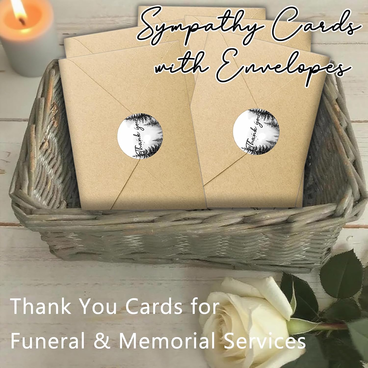 Bulk 50 Sympathy Thank You Cards with Envelopes for Funeral Favors, Round Engraved Wooden Memorial Keepsakes Pocket HugTokens Gifts, Funeral Wake Celebration of Life Decorations Ideas (Forest)