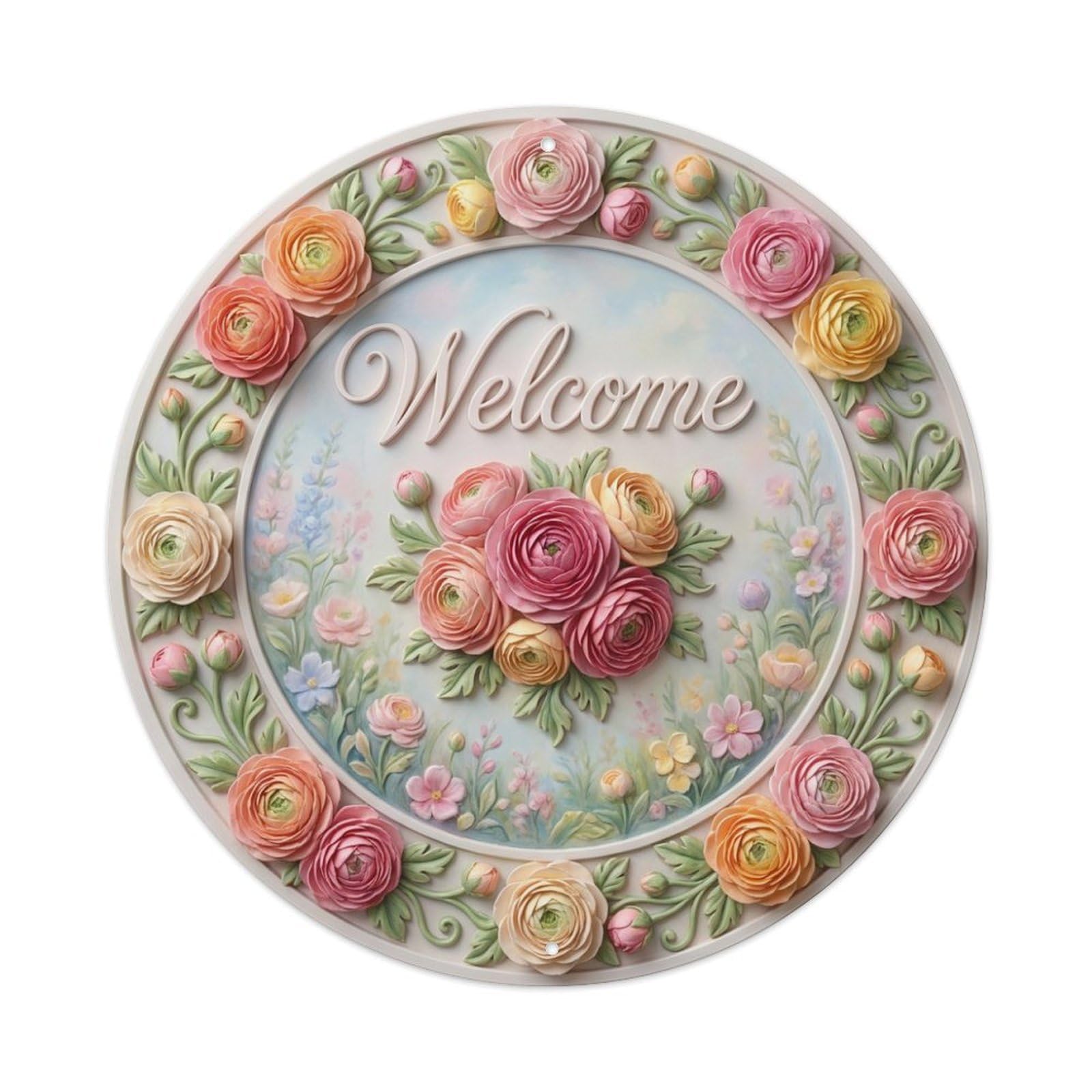 Tgrcjimh Style Metal Tin Sign Ranunculus Bloom Welcome Spring Layers