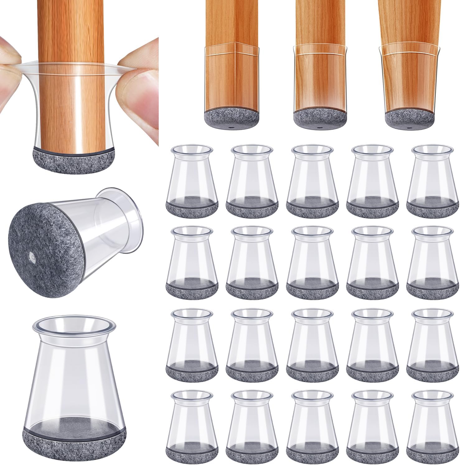 BUMACO Chair Leg Floor Protectors Chair Leg Protectors for Hardwood Floors Silicone Pads Covers to Protect Floors (Clear-20 Pcs, Universal XS 0.5"-0.9")