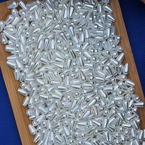 Miniatura 5 de 100 cuentas sueltas de lágrima de 0.236 x 0.394 pulgadas, cuentas de perlas de gota de agua para bricolaje, joyería de cuentas de imitación ABS