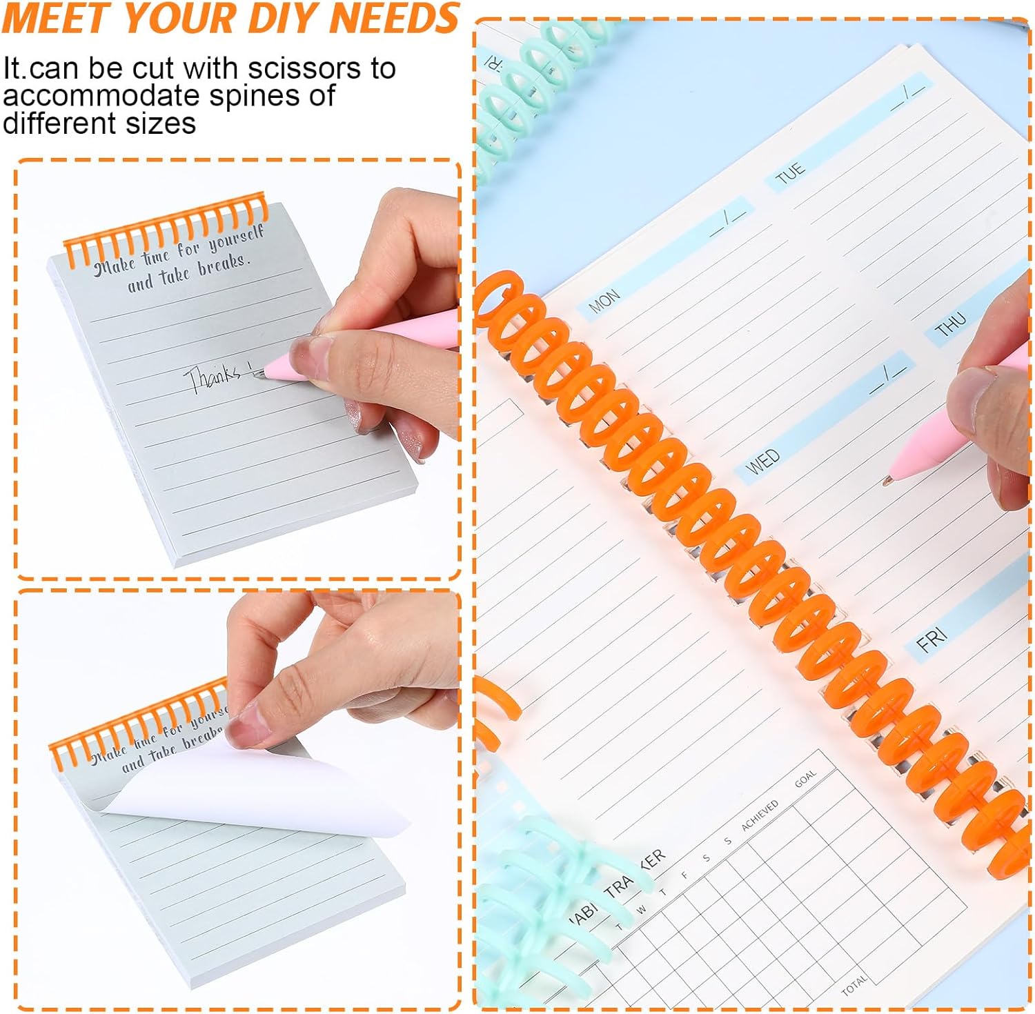100 Pcs Comb Binding Spines 1/2" Diameter 30 Ring Plastic Binder Combs and Spines Binding Easy Edit Spines for Teacher Student Document Notebook File Making, 85 Sheet Capacity (5 Colors)