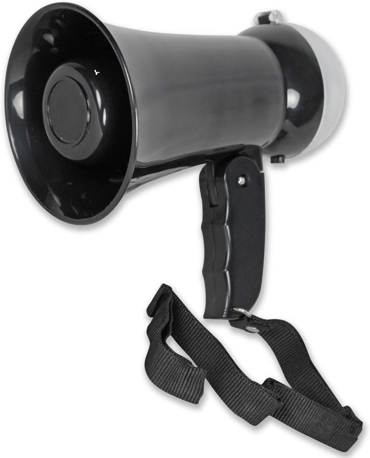 Mini Megáfono 10 W - Función Altavoz y Sirena - Volumen Ajustable - Funciona con 6 Pilas AA - 17 cm - Negro