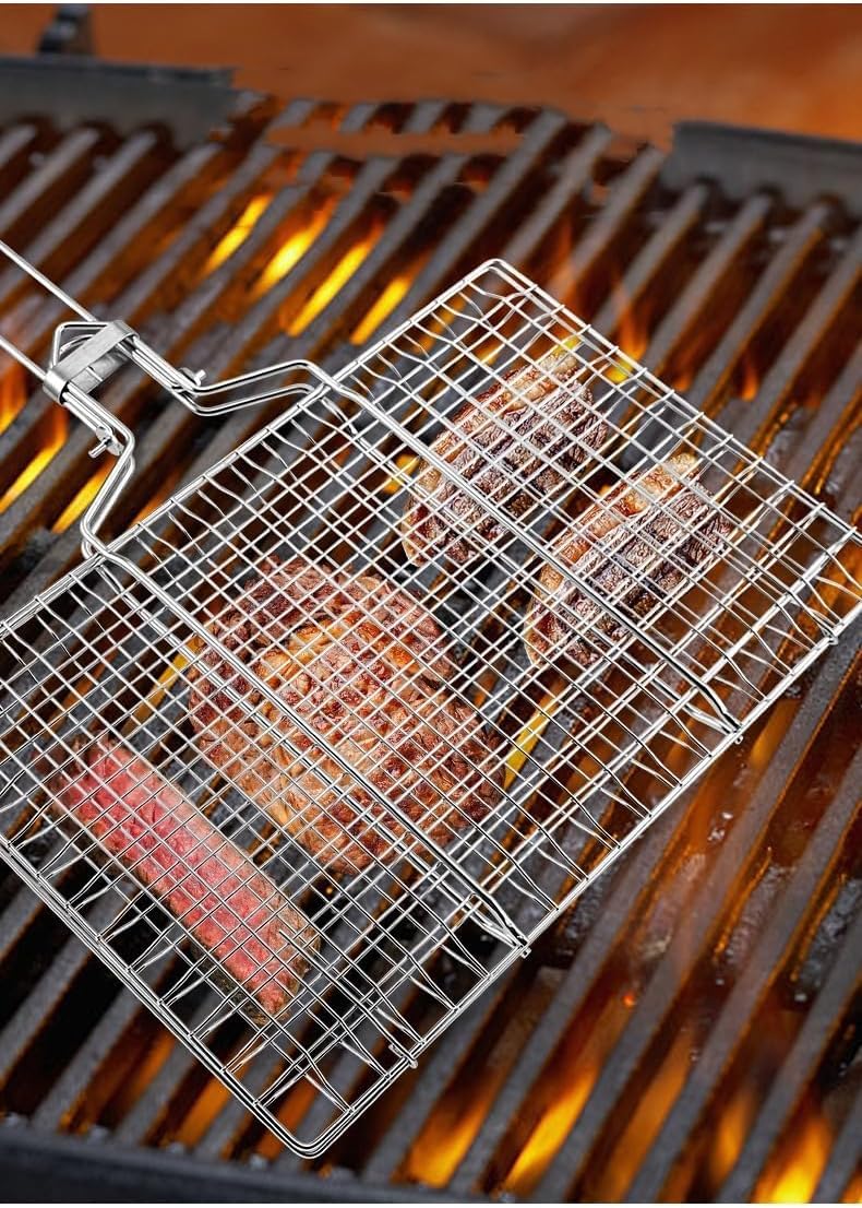 Cesta para Asar Pescado, Canasta de Parrilla de Barbacoa de Acero Inoxidable portátil Plegable, Viene con Cepillo de Cocina y Bolsa de Almacenamiento