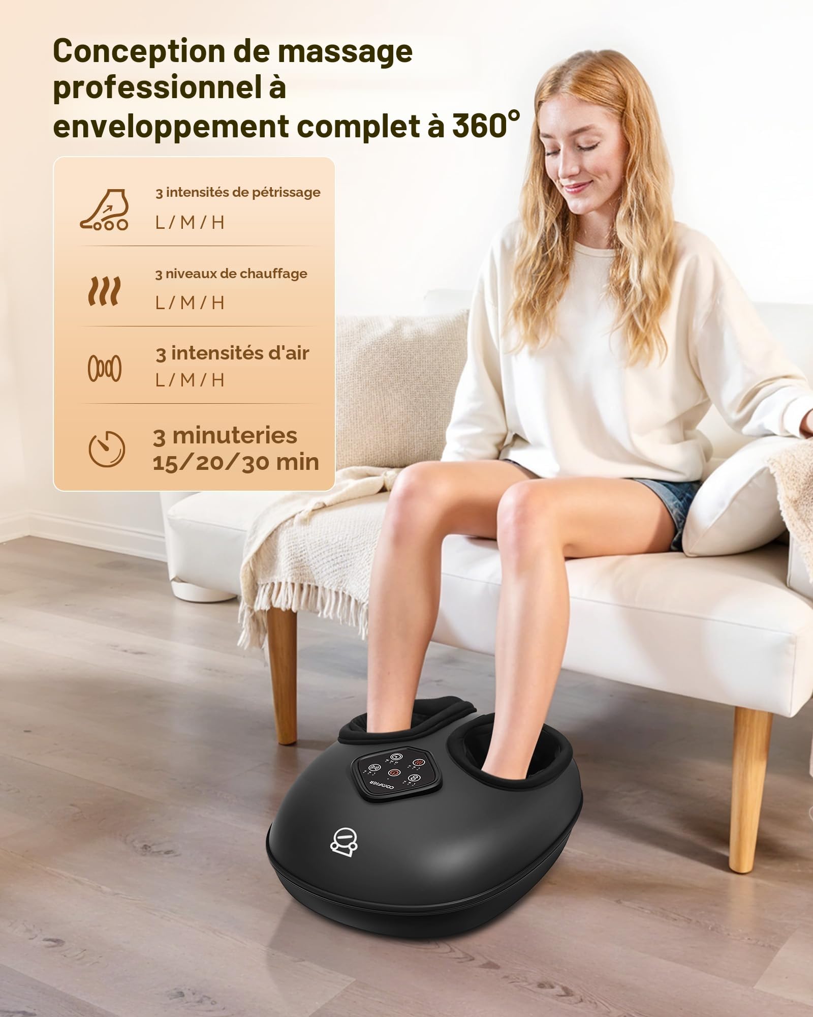 COMFIER Masseur de Pieds,masseur de pieds shiatsu électrique avec vibration pétrissage,Jusqu'à la Taille 46