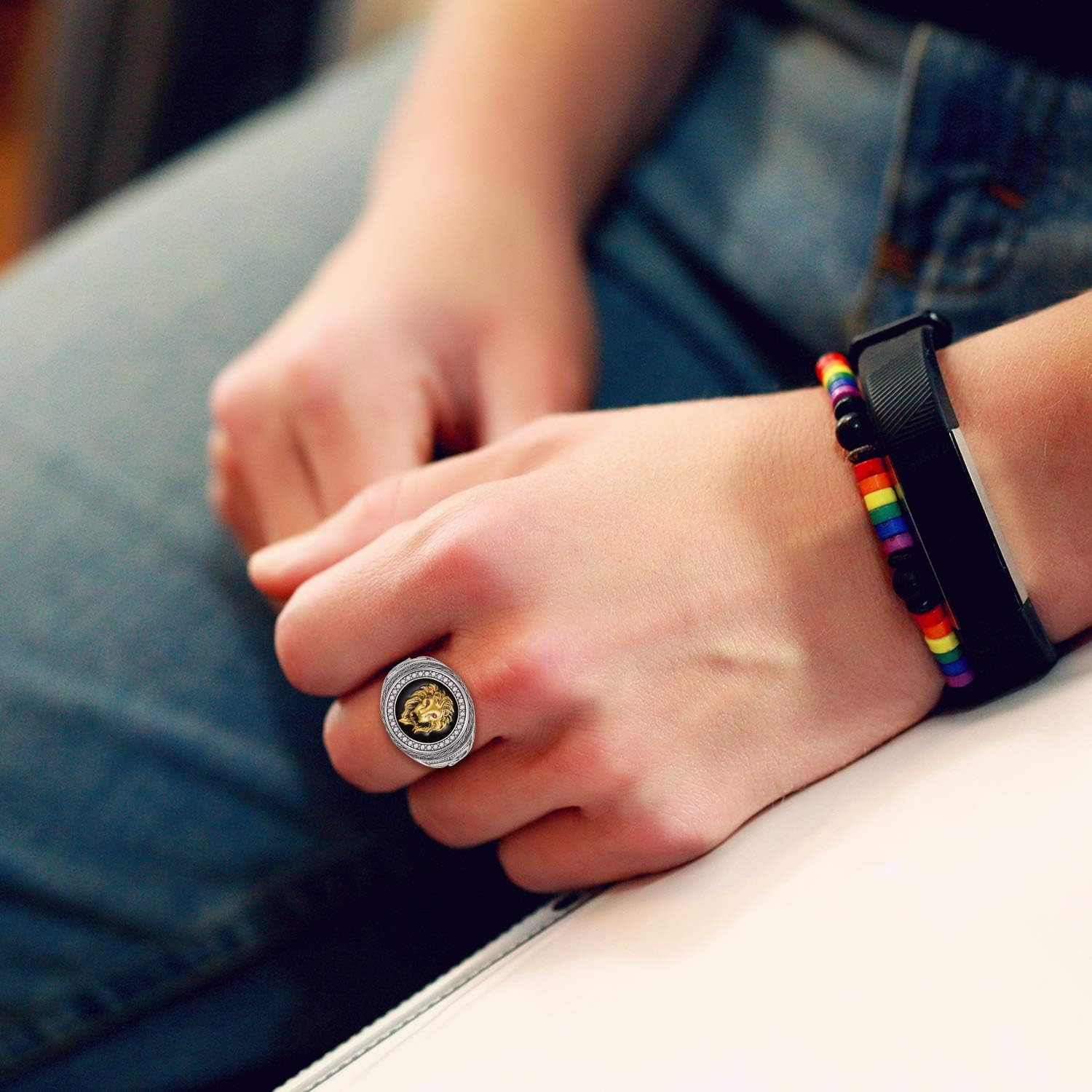 LONAGO Animal Kingdom The King Lion Head Ring, 925 Sterling Silver Men Lion Rock Ring Gift for Men Father Friend - Image 2