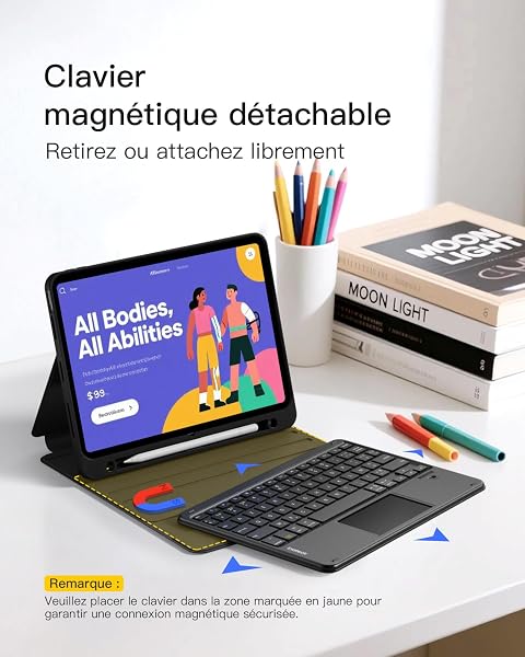 Inateck Coque Clavier Détachable avec Pavé Tactile Compatible iPad pour iPad 11e/10e Gén, pour 10e (10,9")/ 11e (2025 A16), Air 11" M4/M3/M2, Air 6/5/4e, Pro 11 4e-1re, avec Porte-Crayon, Noir KB002 - 3