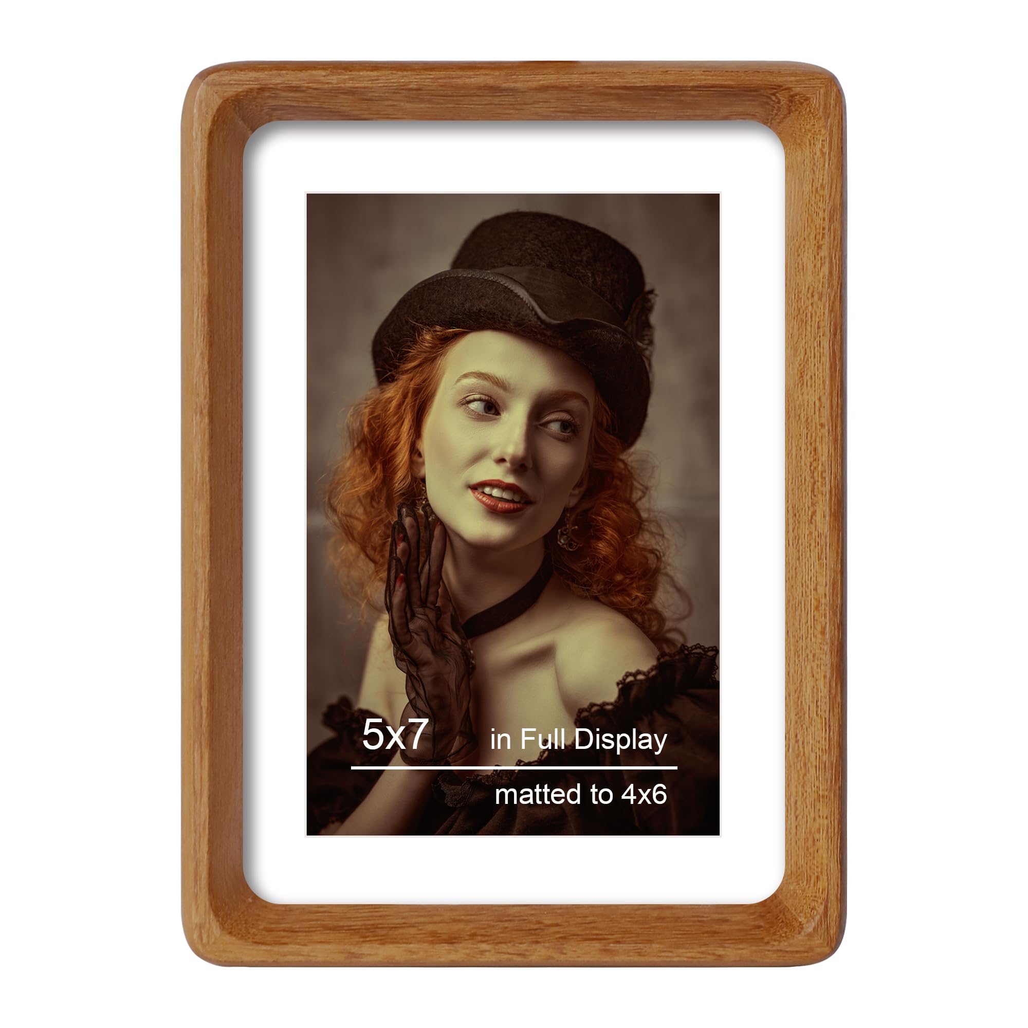 Photo 1 of THKRLOF 5x7 Picture Frame Natural Teak Wood with Mat for 4x6, Original Natural Solid Wood 5 by 7 Photo Frames with Tempered Glass Cover for Wall and Tabletop Display