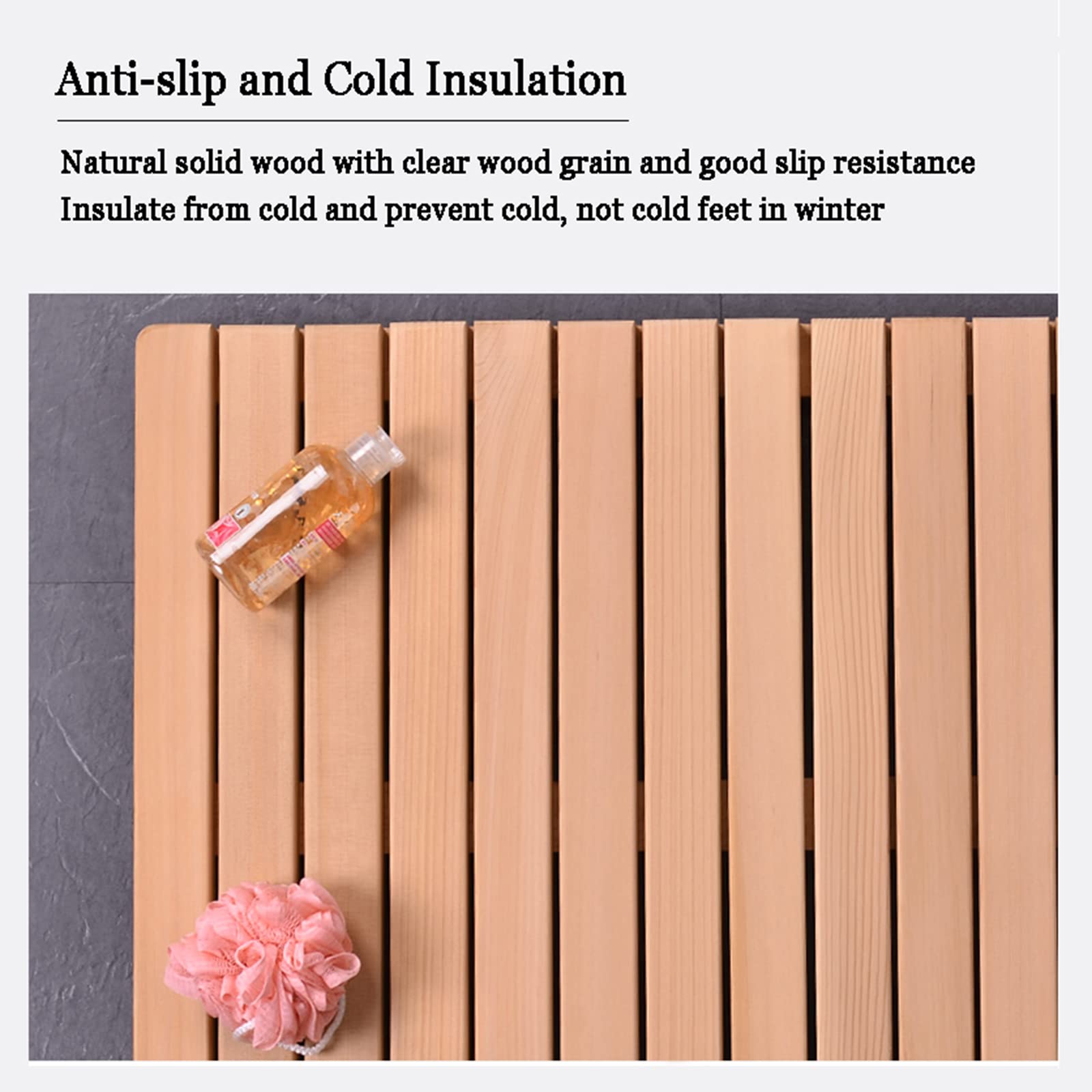 Alfombrilla de ducha de teca impermeable para uso en interiores y exteriores, gran almohadilla antideslizante para ducha, 75 x 85 cm, fácil de limpiar, accesorio de baño de madera