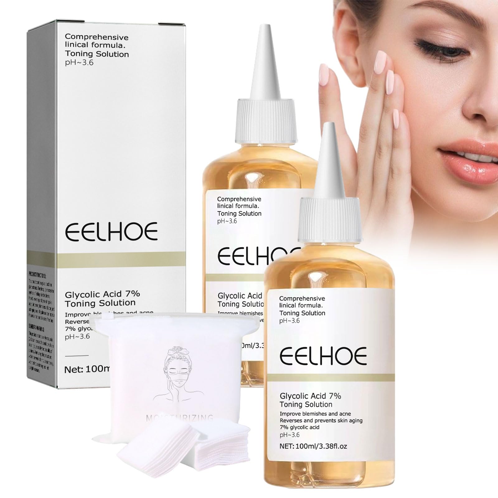 2PCS Glycolic Acid 7% Toning Resurfacing Solution,Glycolic Acid,Tónico para Rostro,Solución Tonificante Exfoliante,Ácido glicólico 7 tónico,apto para todas las pieles (Amarillo)